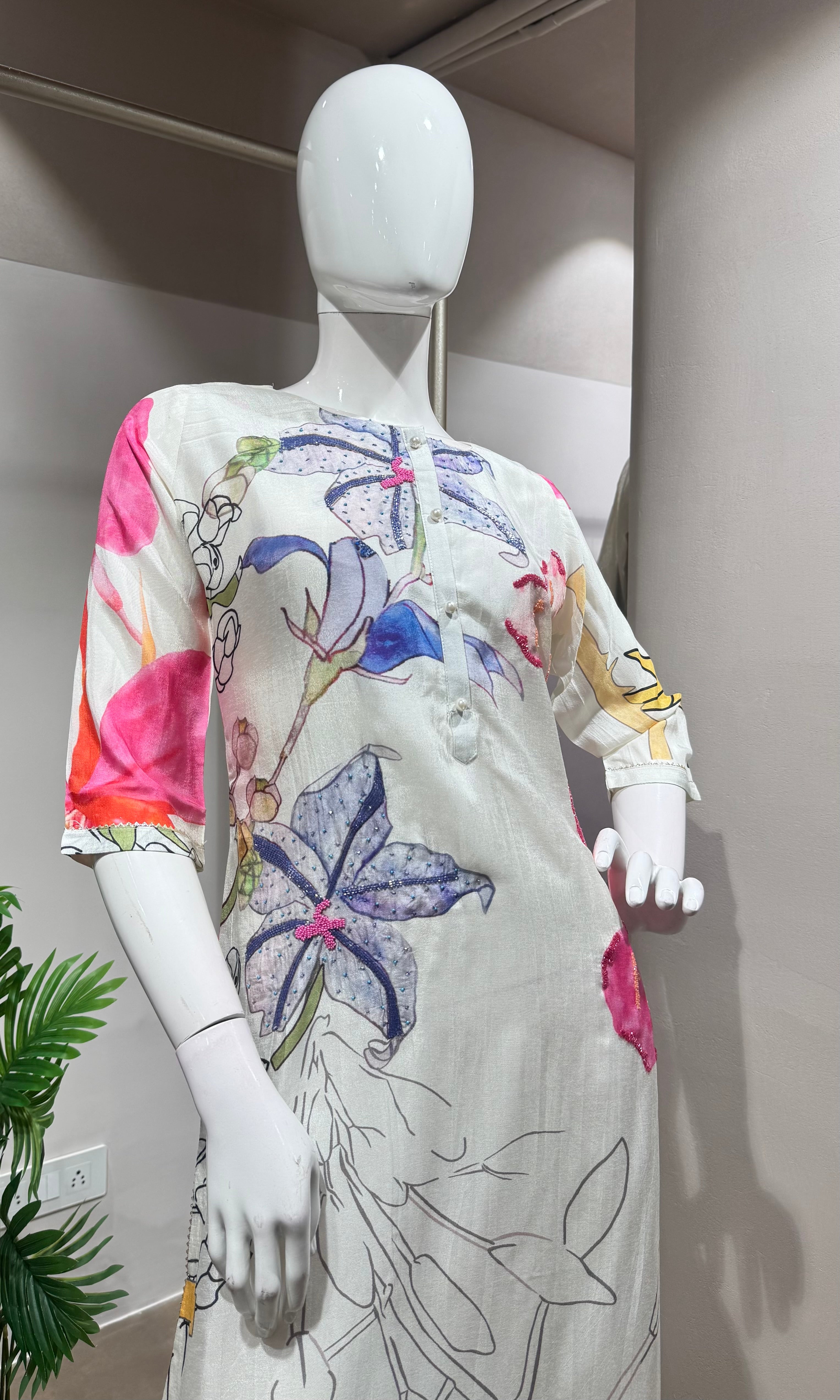 White Floral Printed kurti top