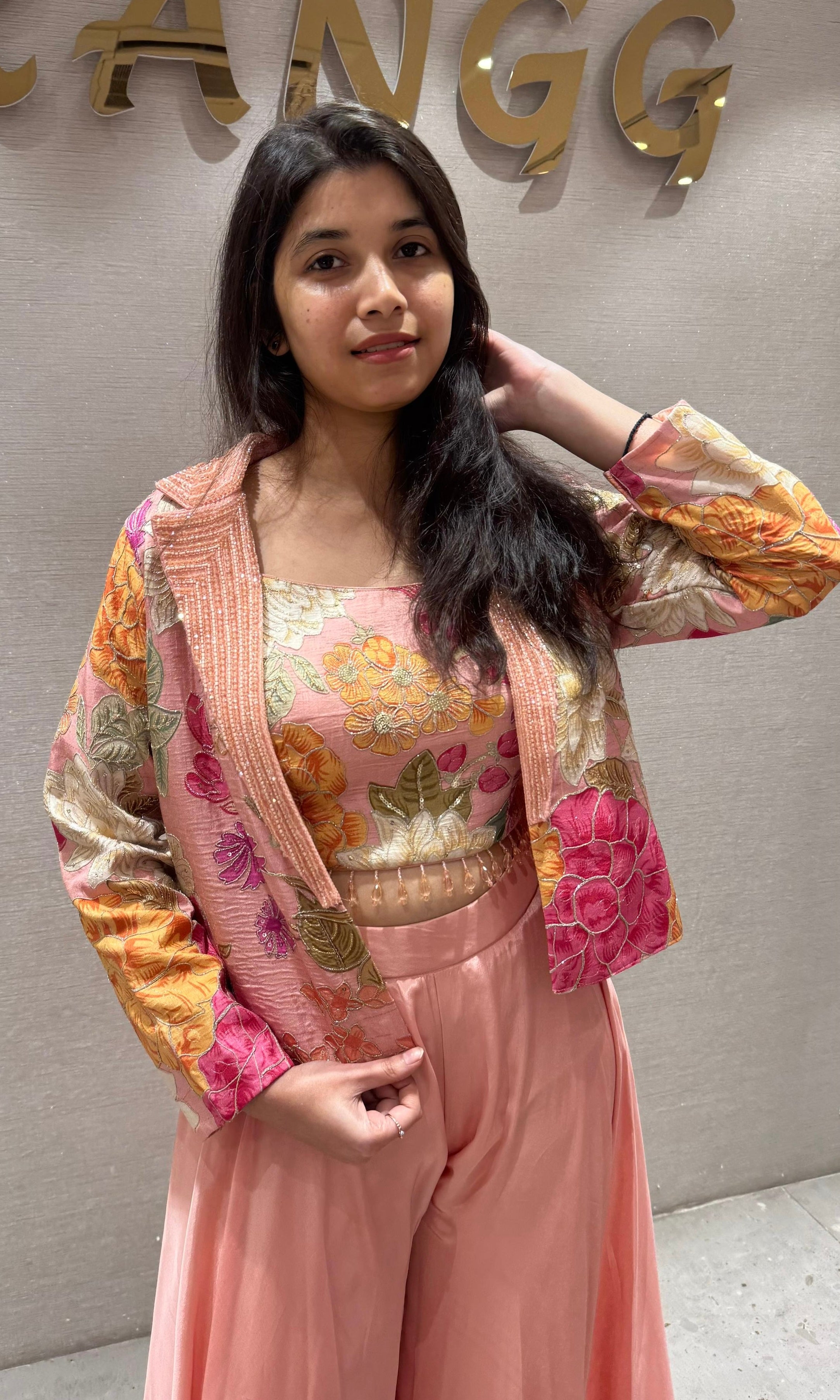 Peach Blossom Garden Jacket Palazzo Set