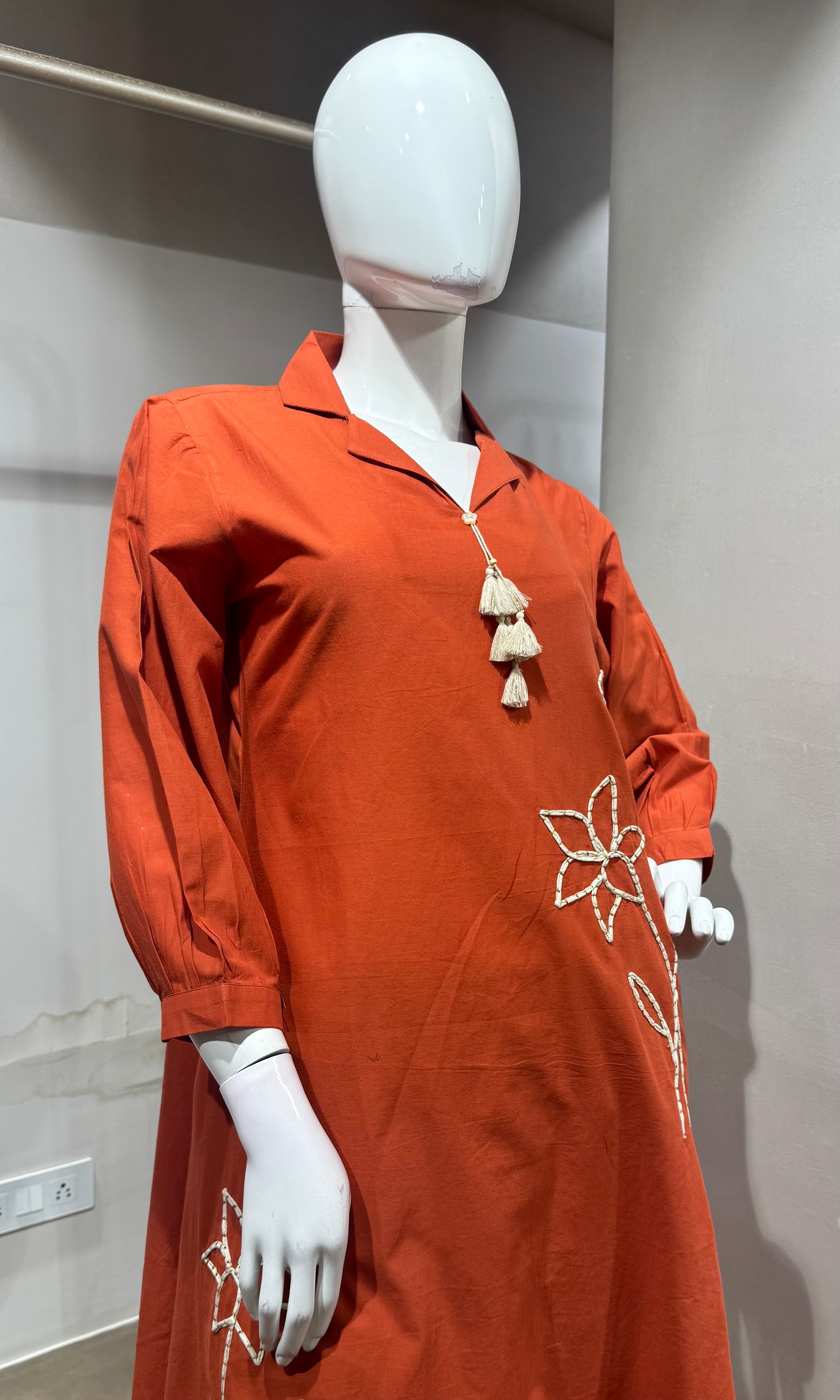 Rust cotton linen Kurti set