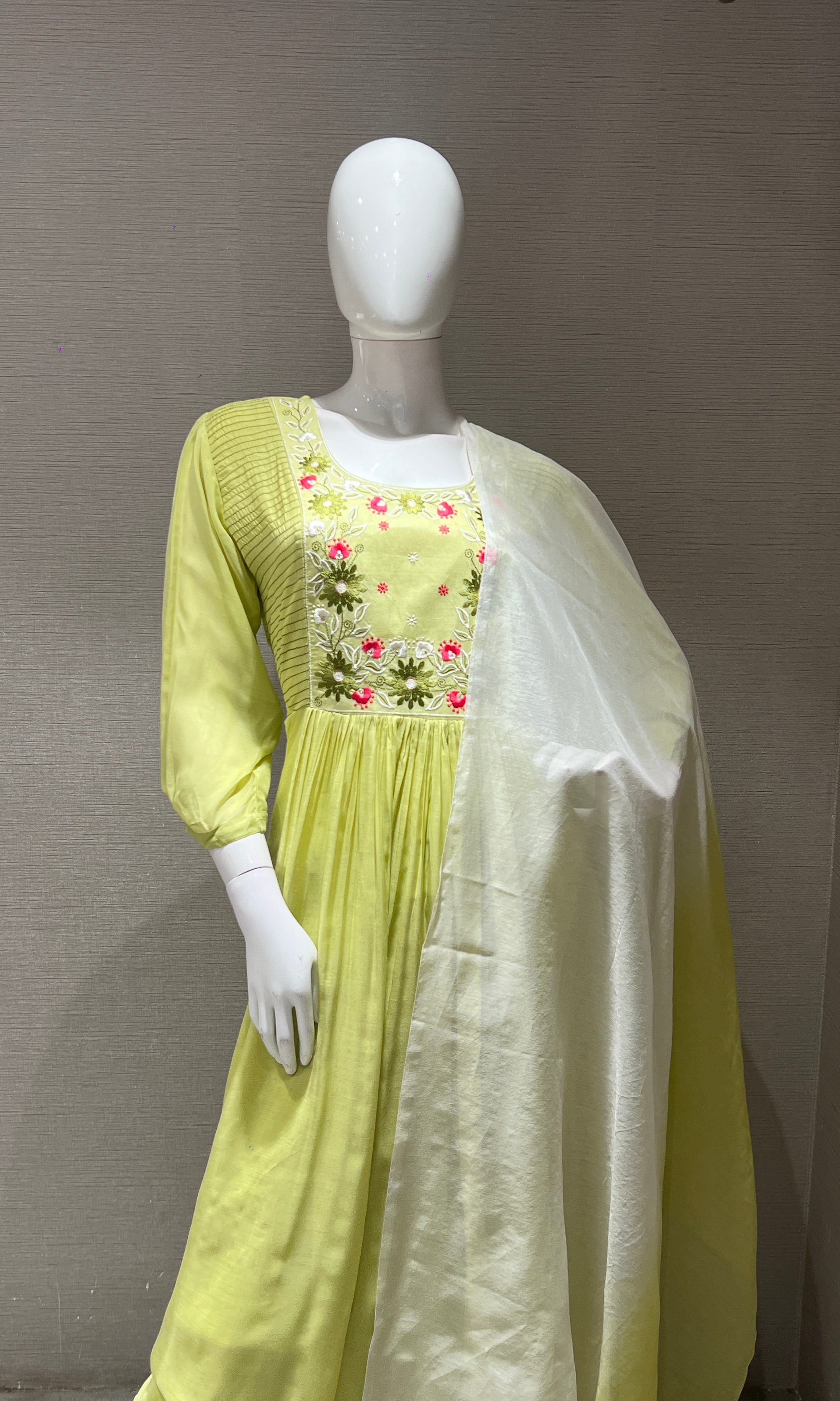 Pista green FLORAL EMBROIDERED kurta set