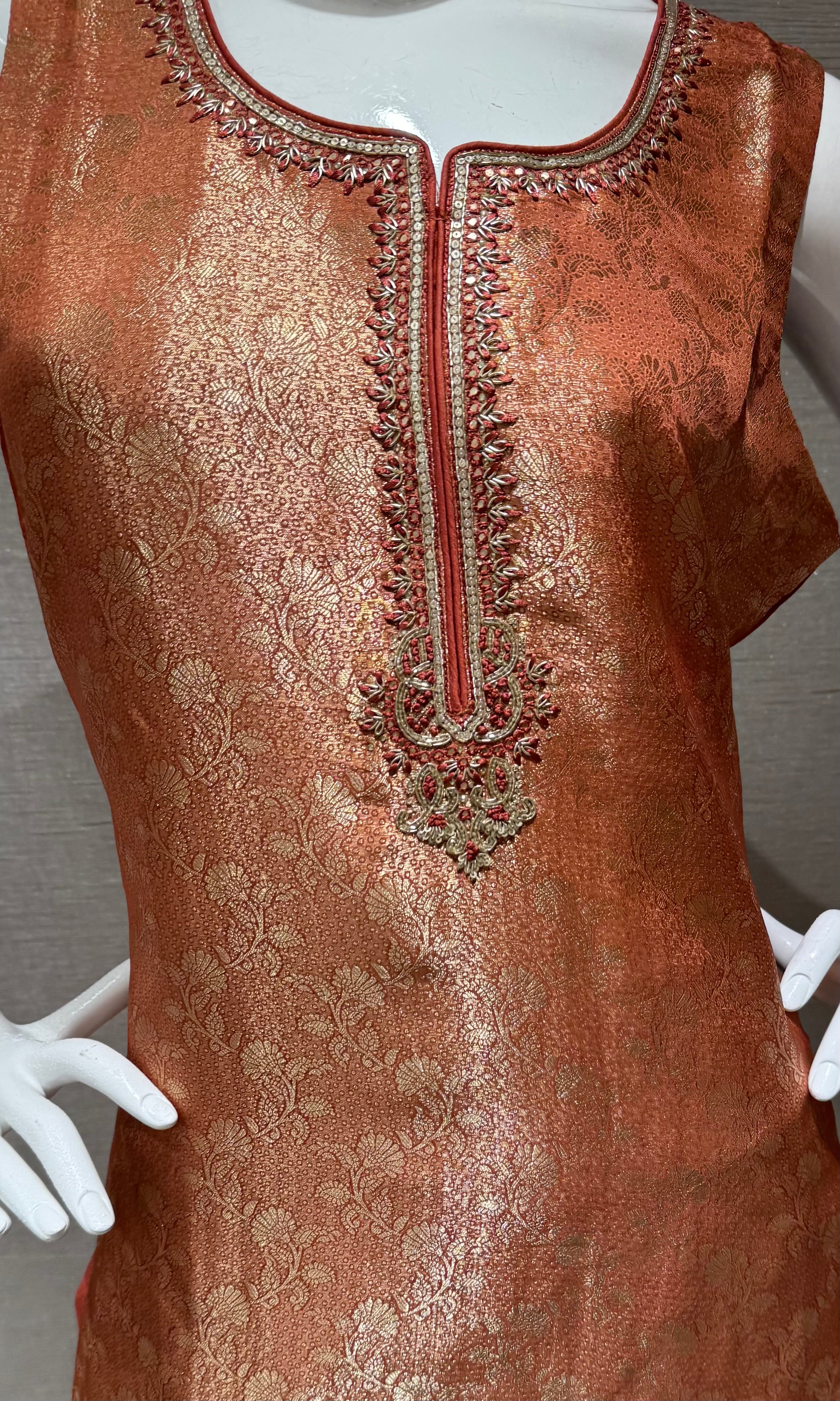 Light Rust Embroidered Kurta Set with Gold Border Dupatta