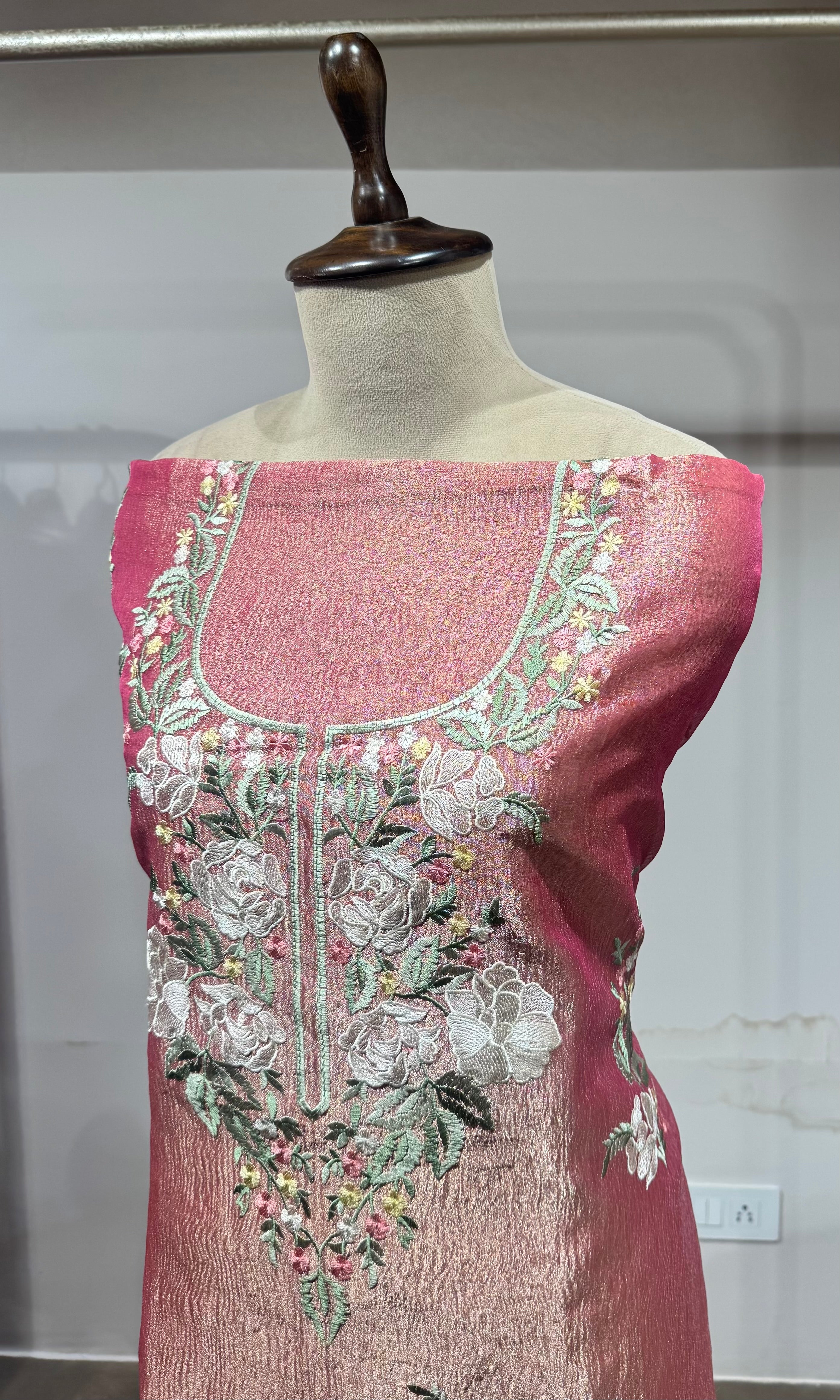 Pink Floral Tissue dress material