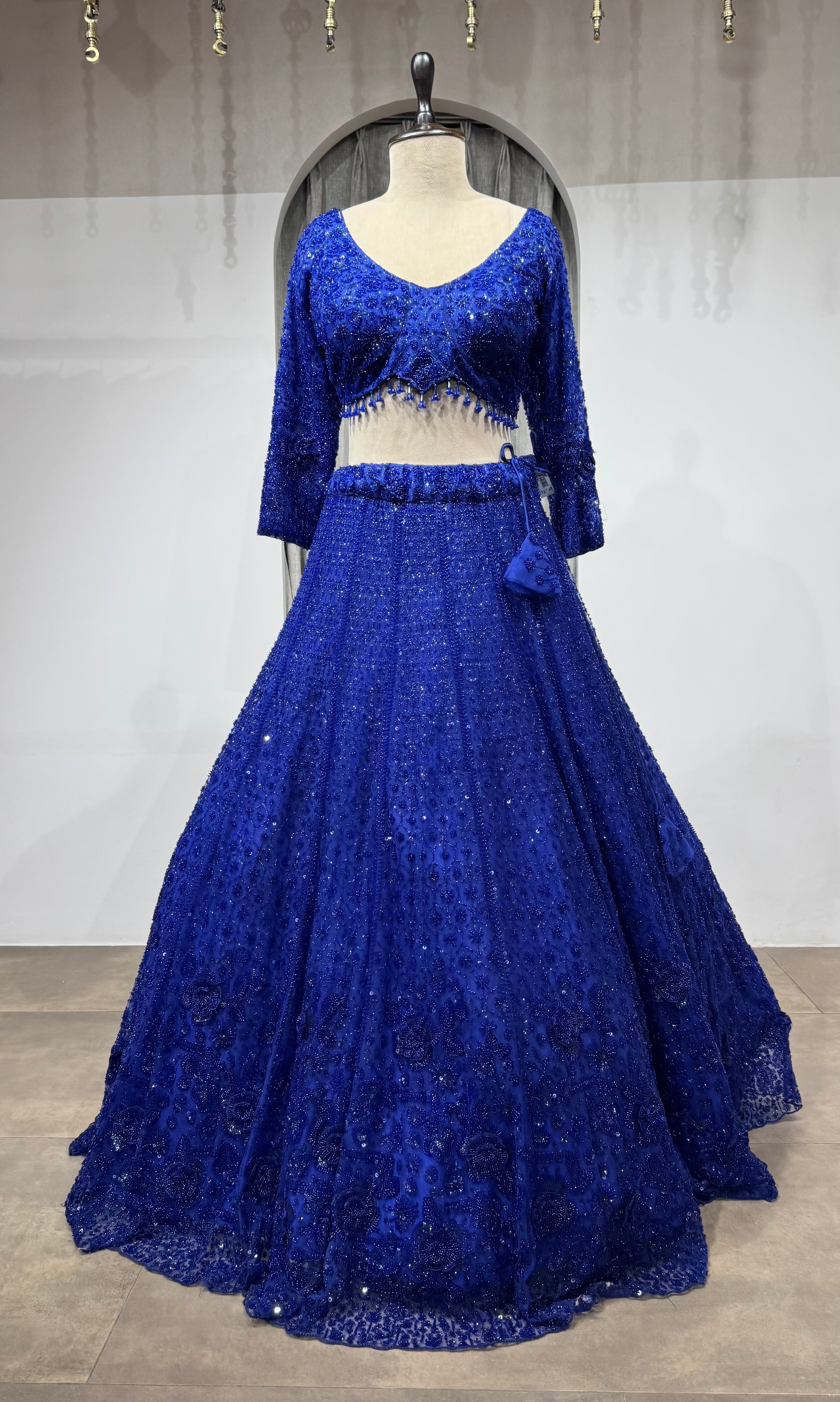 Royal Blue Crystal Embroidered Lehenga Set