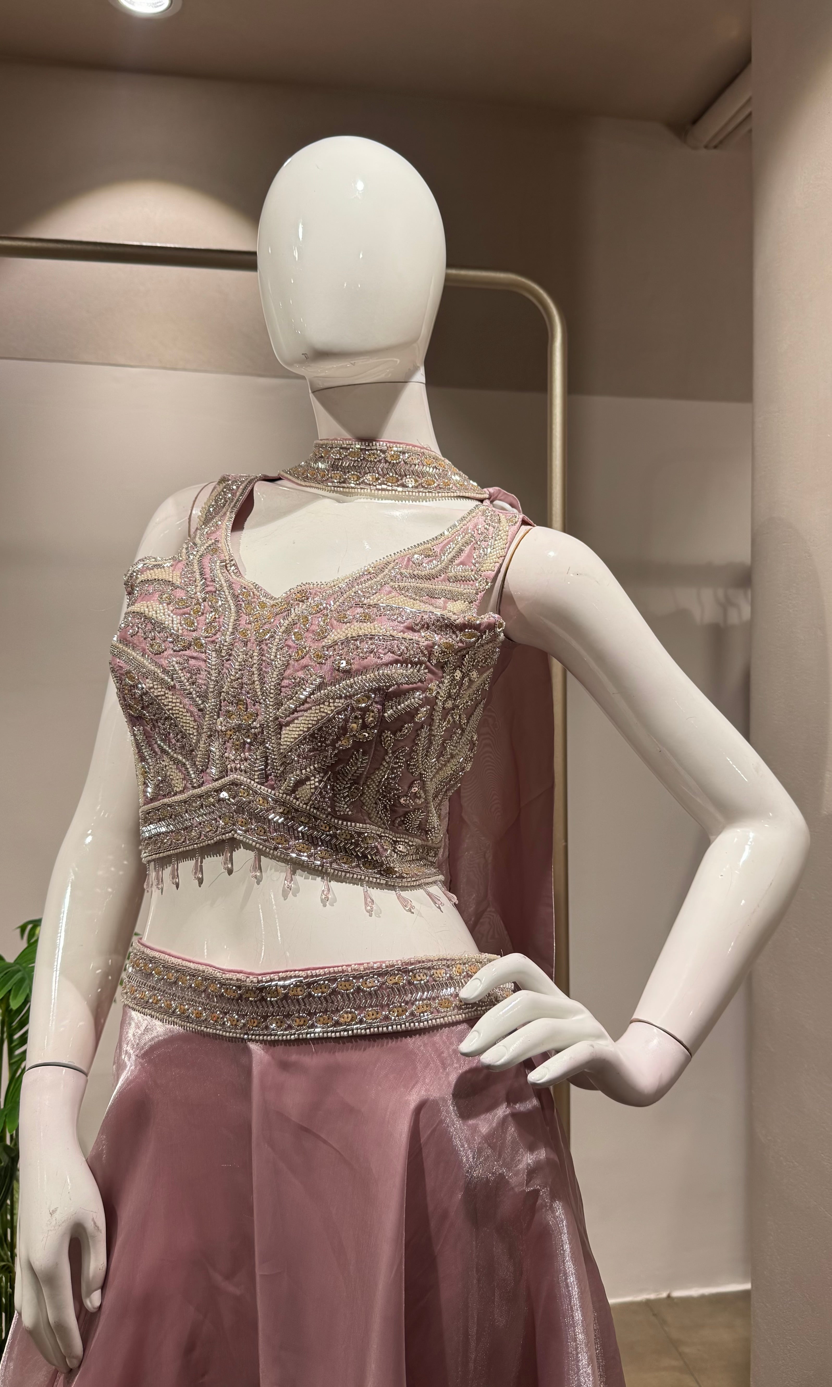 PINK Embellished Crop Top and Flared Palazzo Set