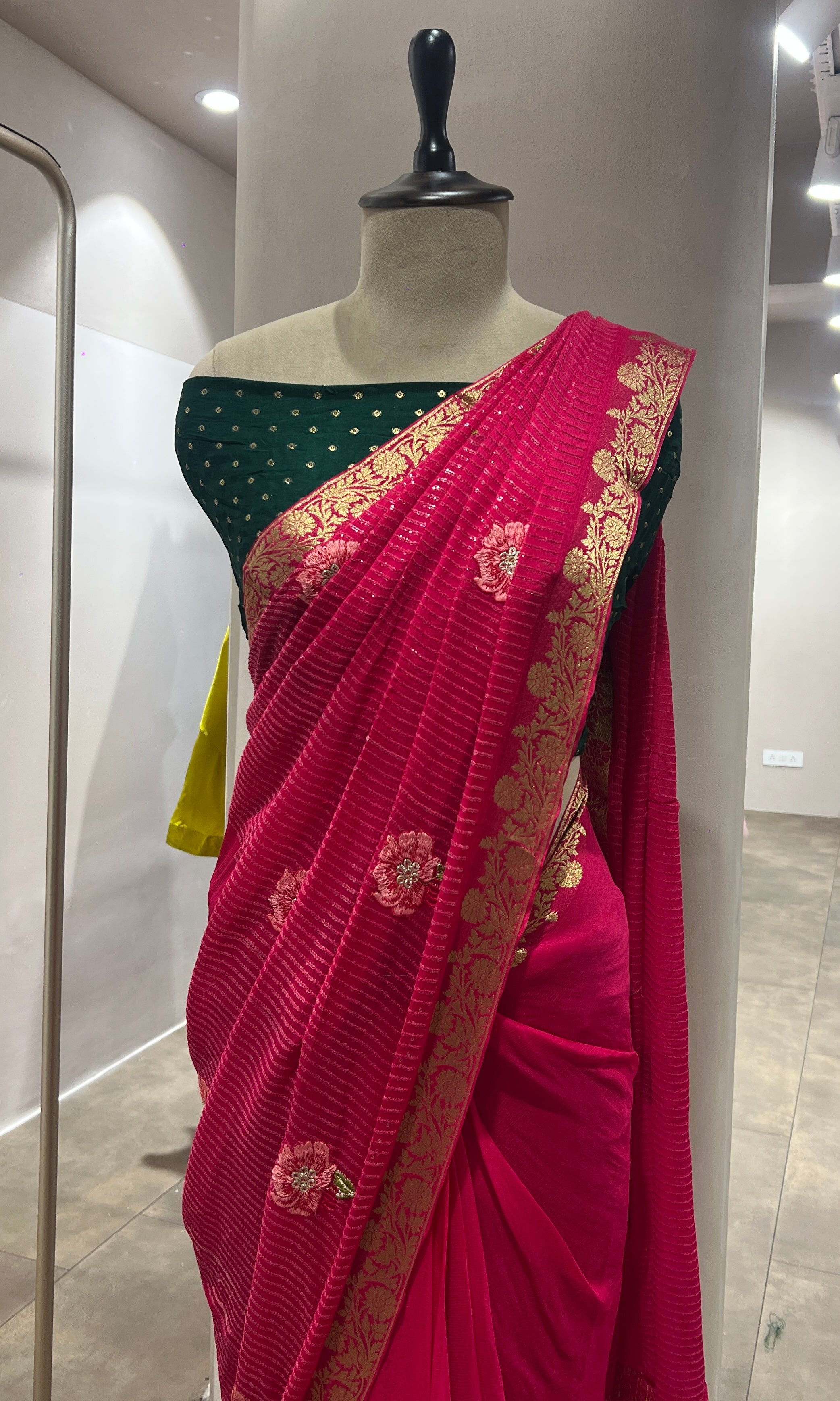 Rani pink FLORAL FANCY SAREE