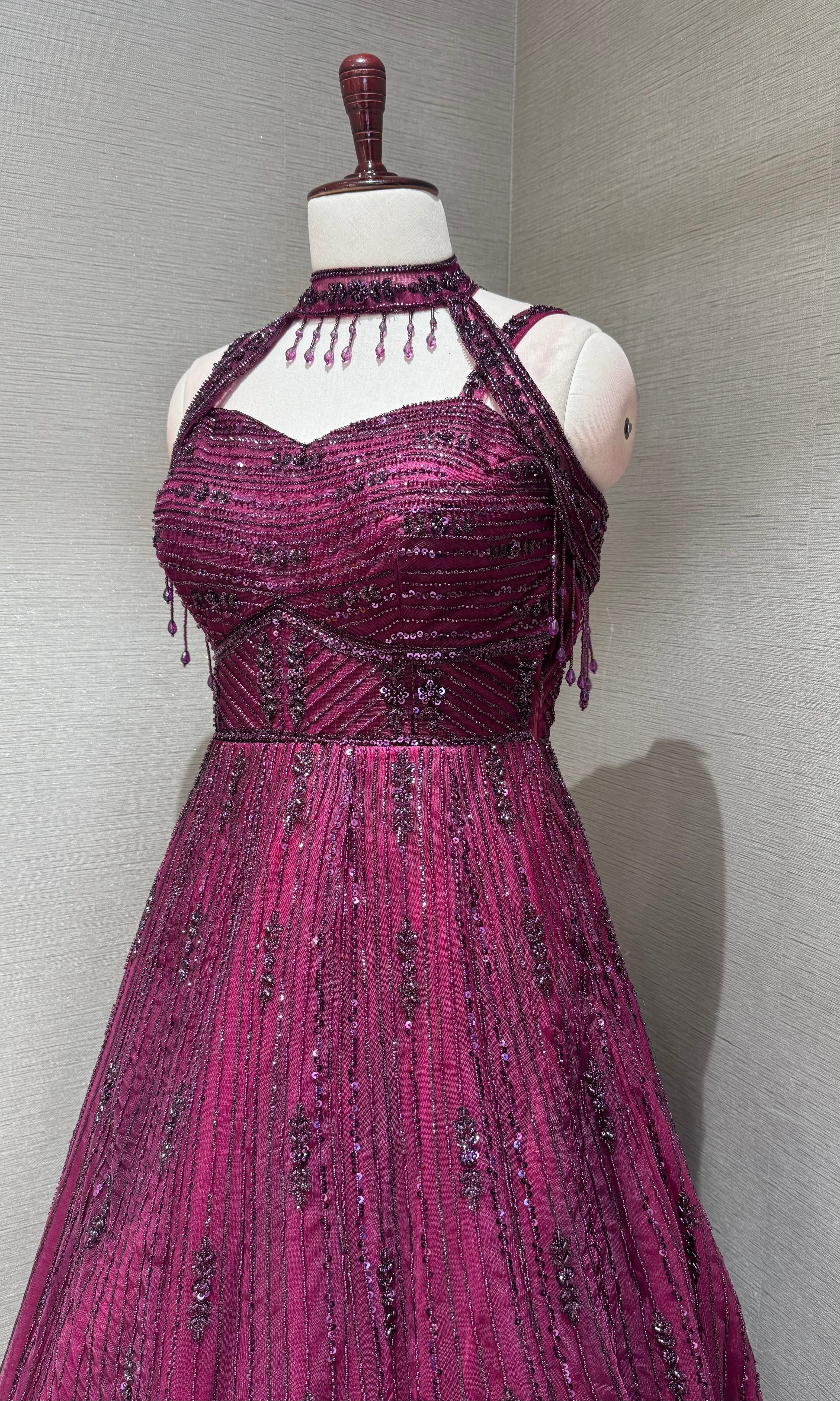 Wine Halter Neck Ballgown