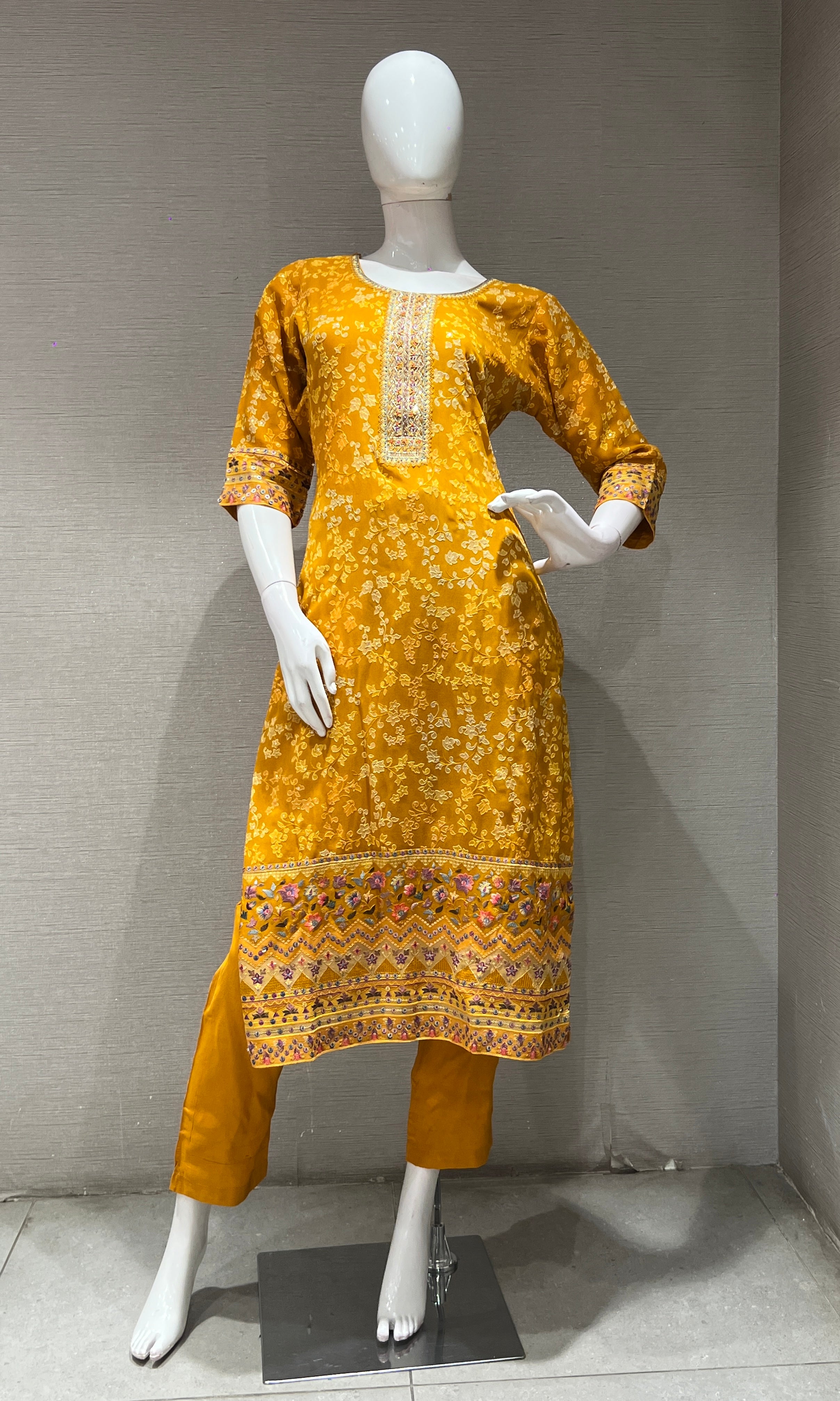 Light Yellow Embroidered Kurta Set