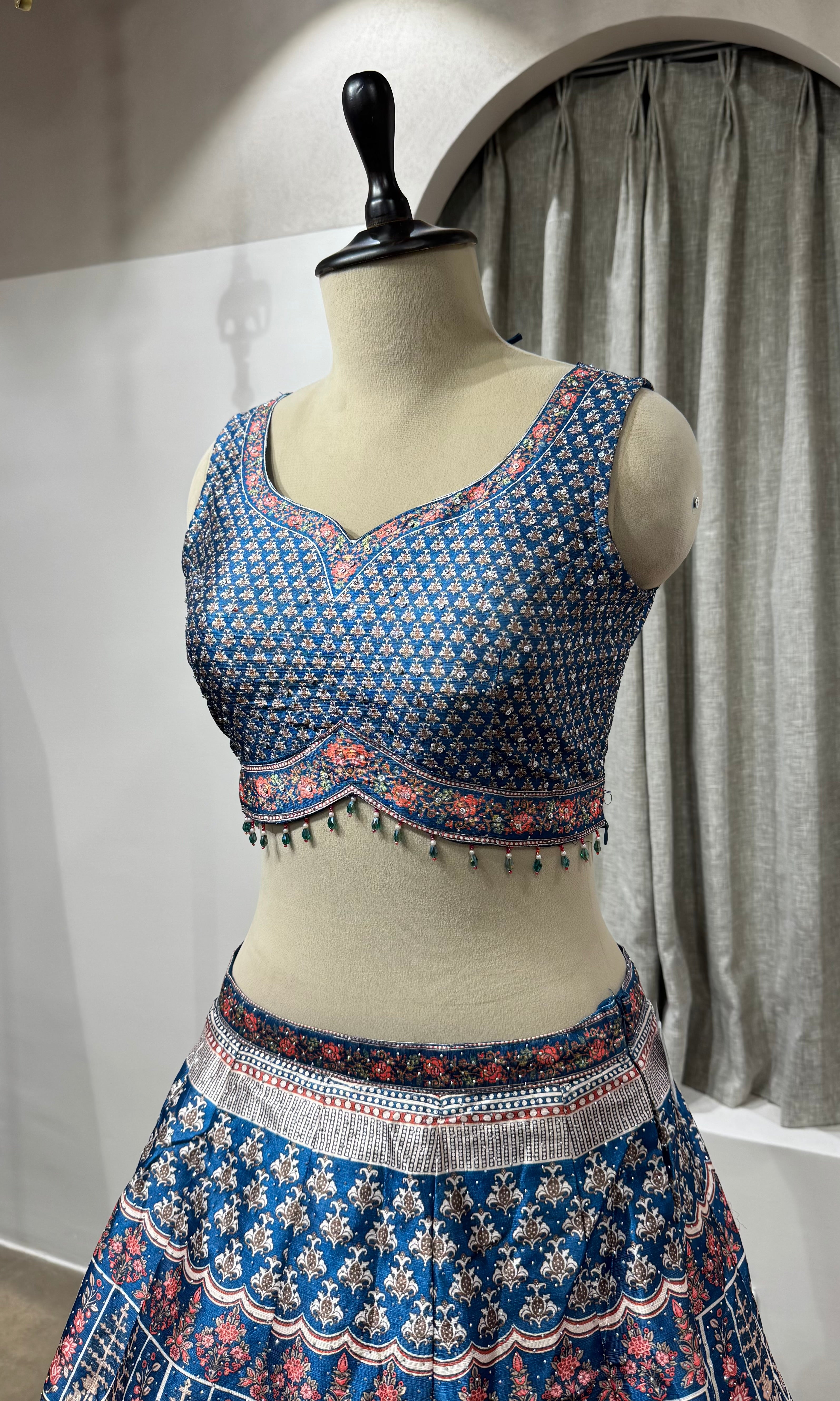 Blue Zardozi Embroidered LEHENGA