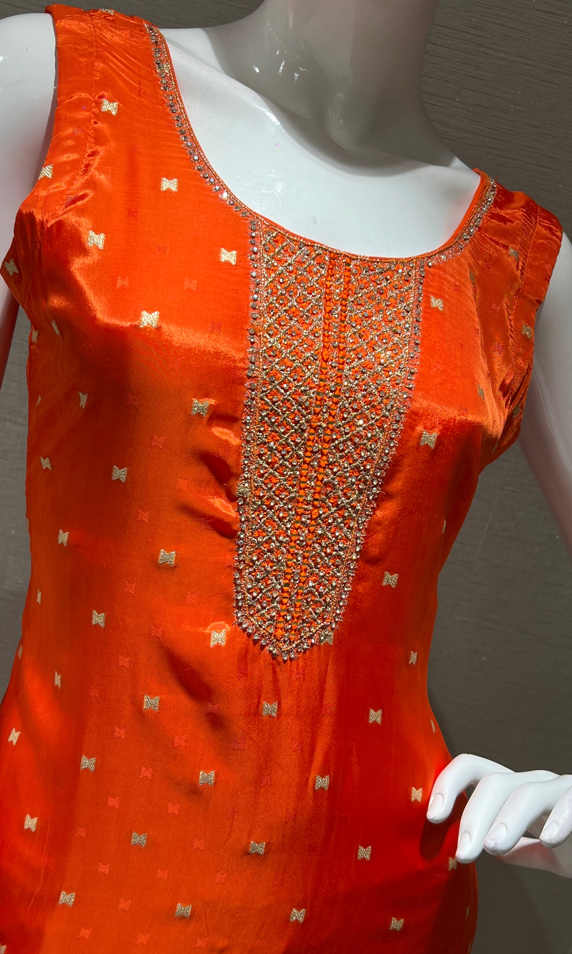 Orange kurta set with Golden Embroidery