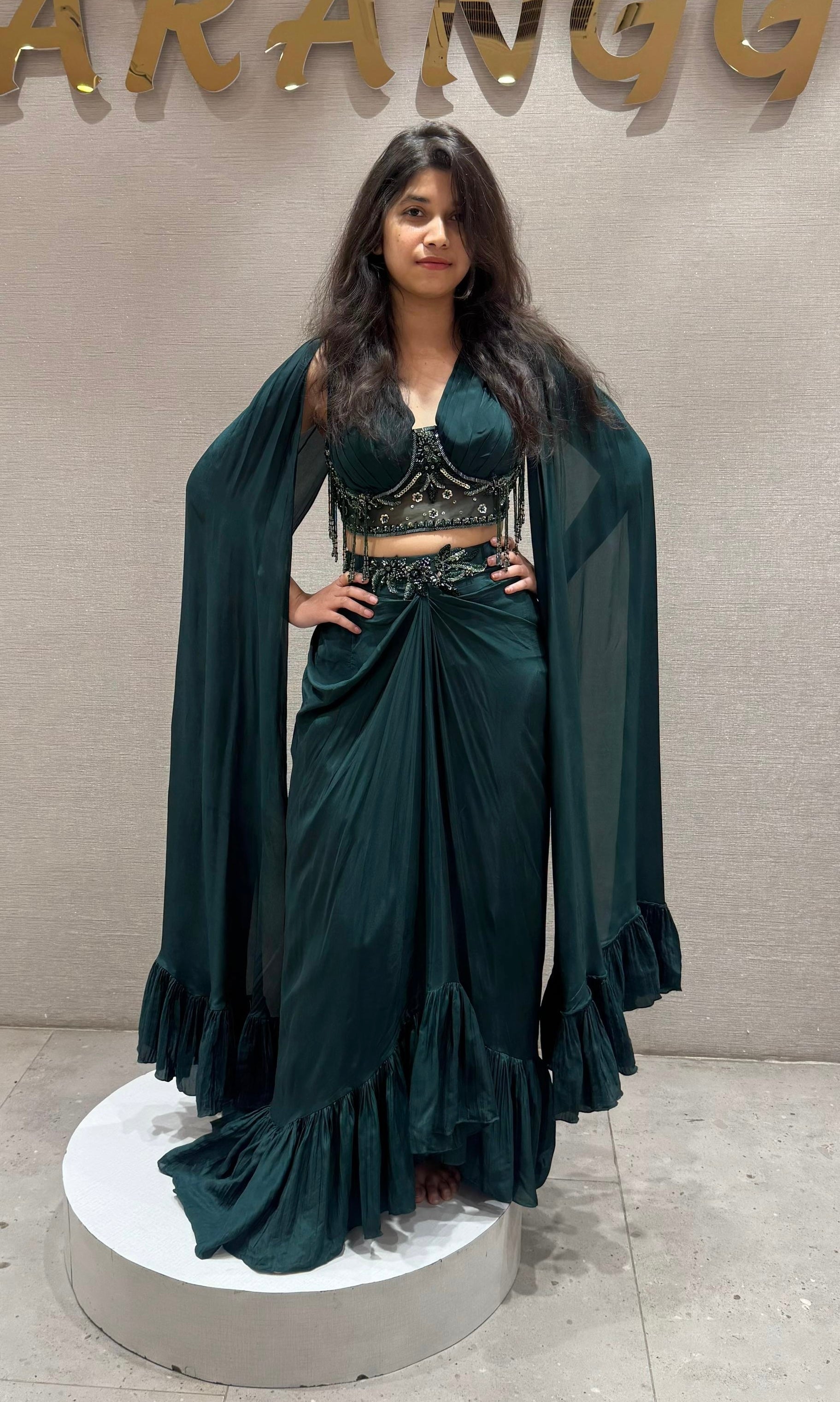 Emerald Siren Cape Skirt Indo western dress