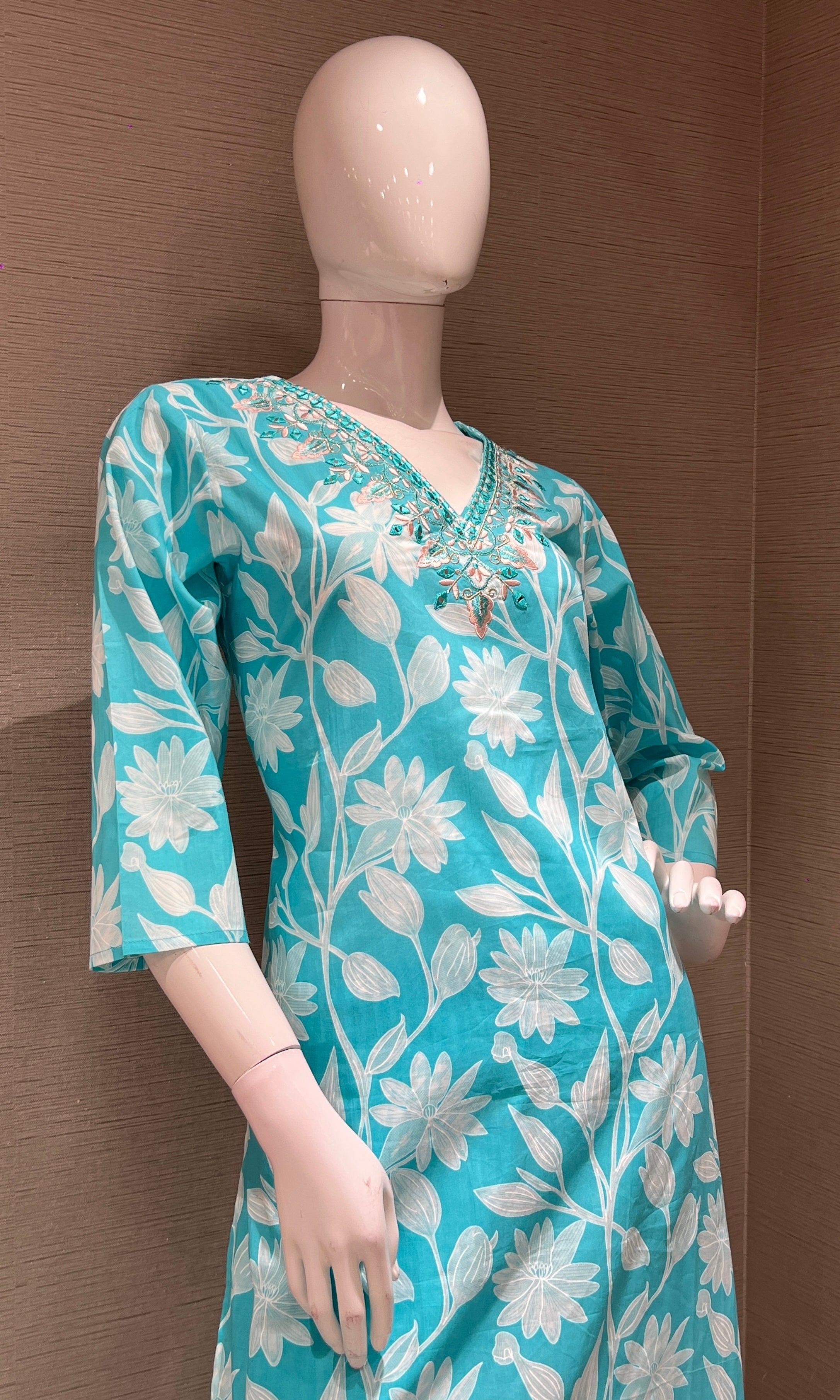 Light blue FLORAL PRINT kurta set