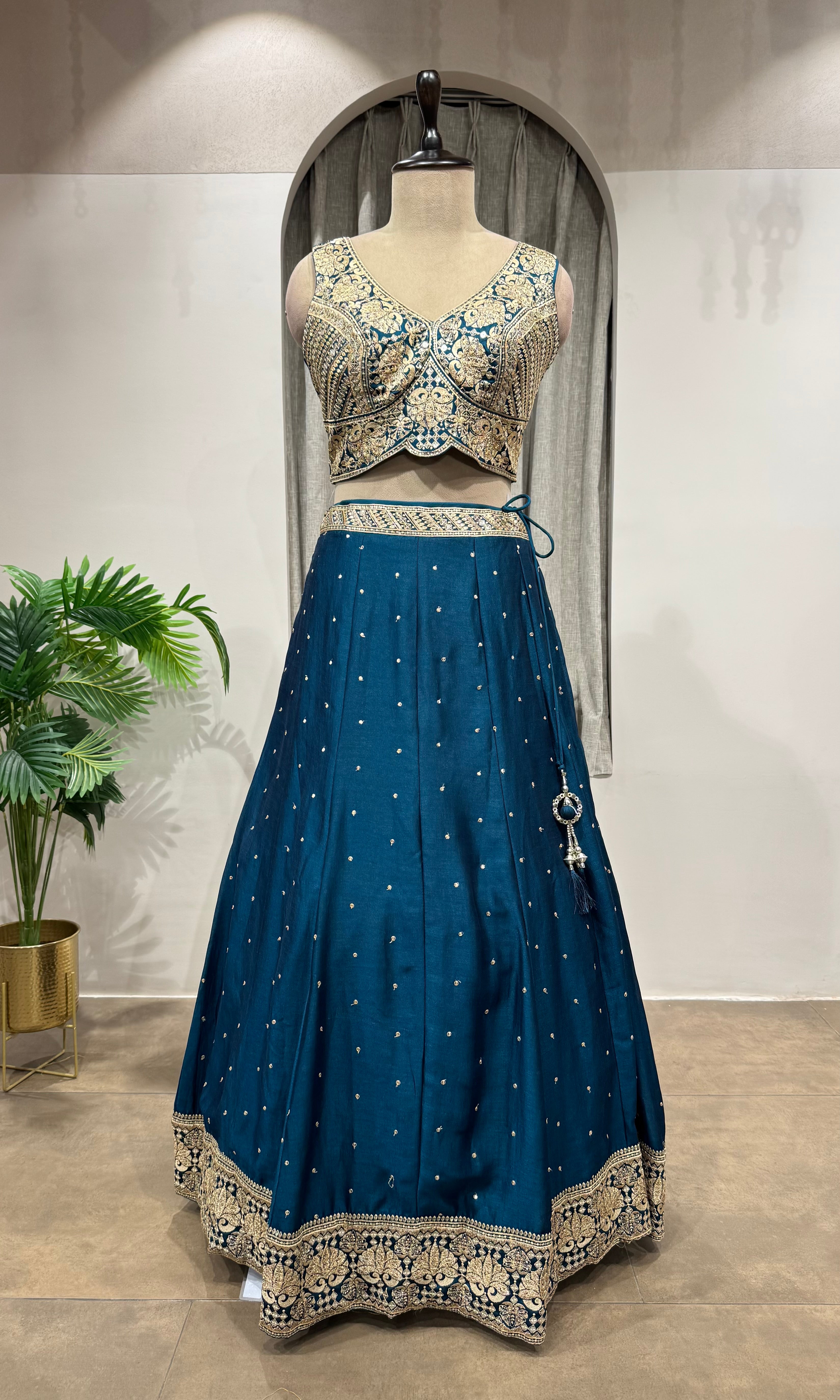 Peacock Blue Designer Lehenga set with Border