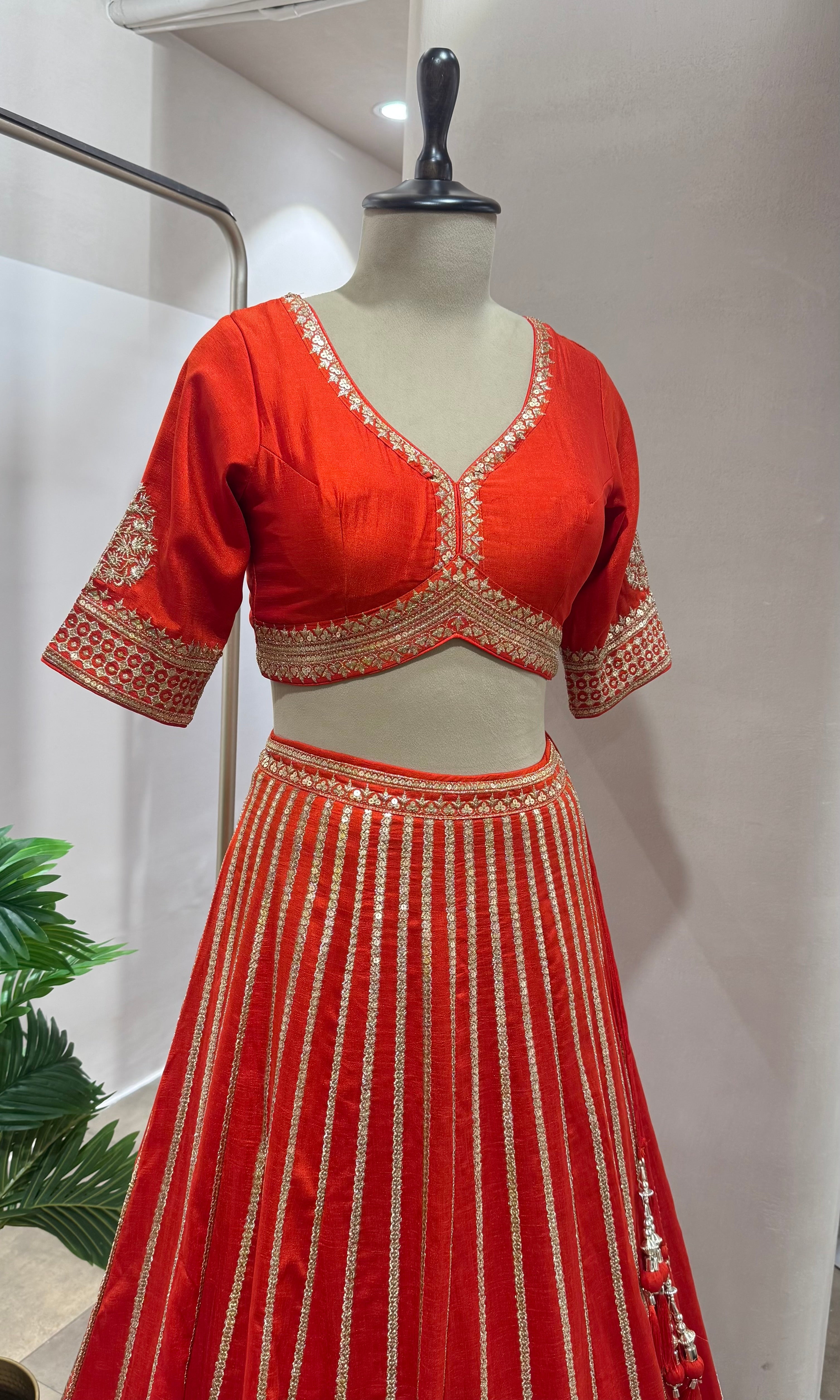 Orange GOLDEN EMBROIDERY Lehenga