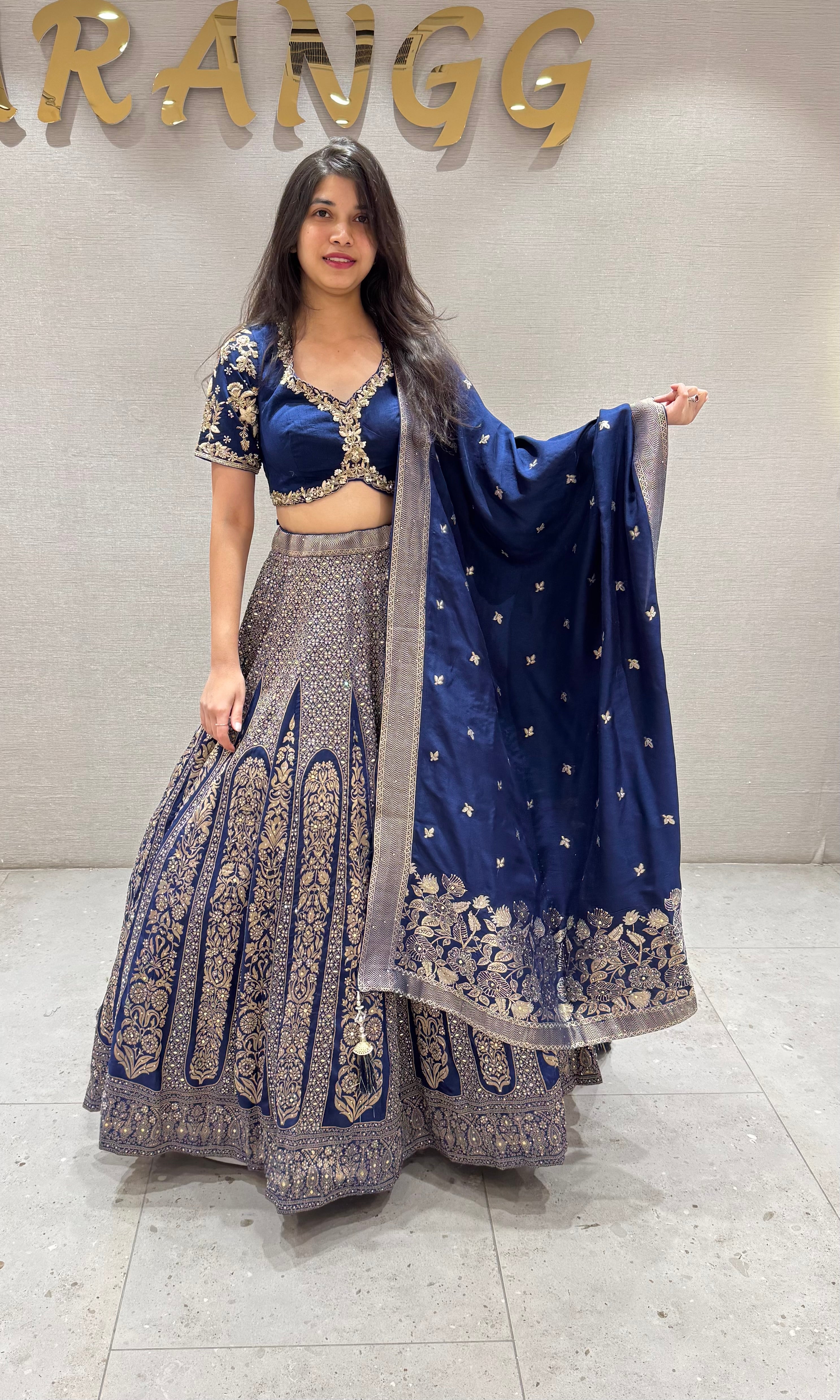 Navy blue GOLDEN ETHNIC LEHENGA