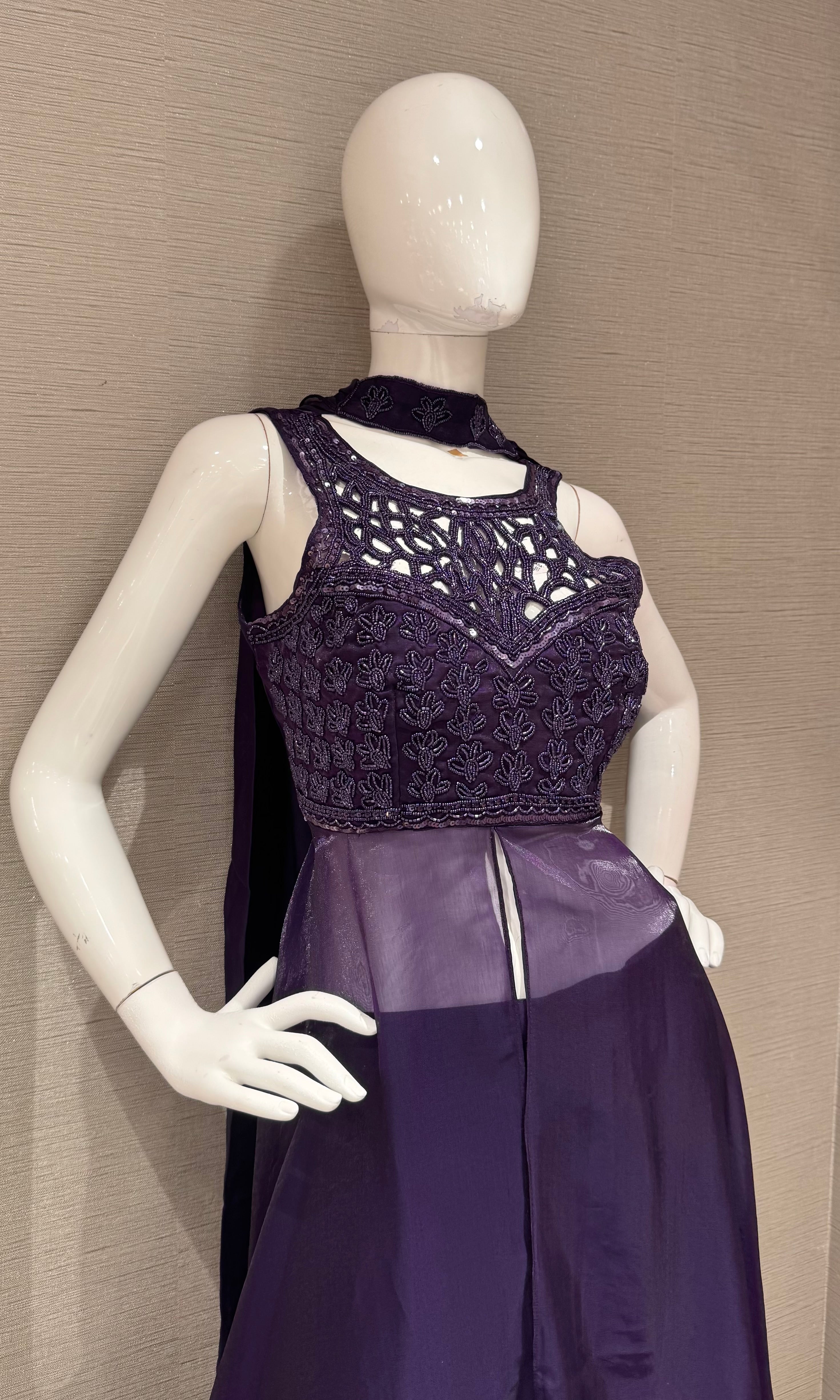 Deep Purple Lace Embroidered Palazzo set