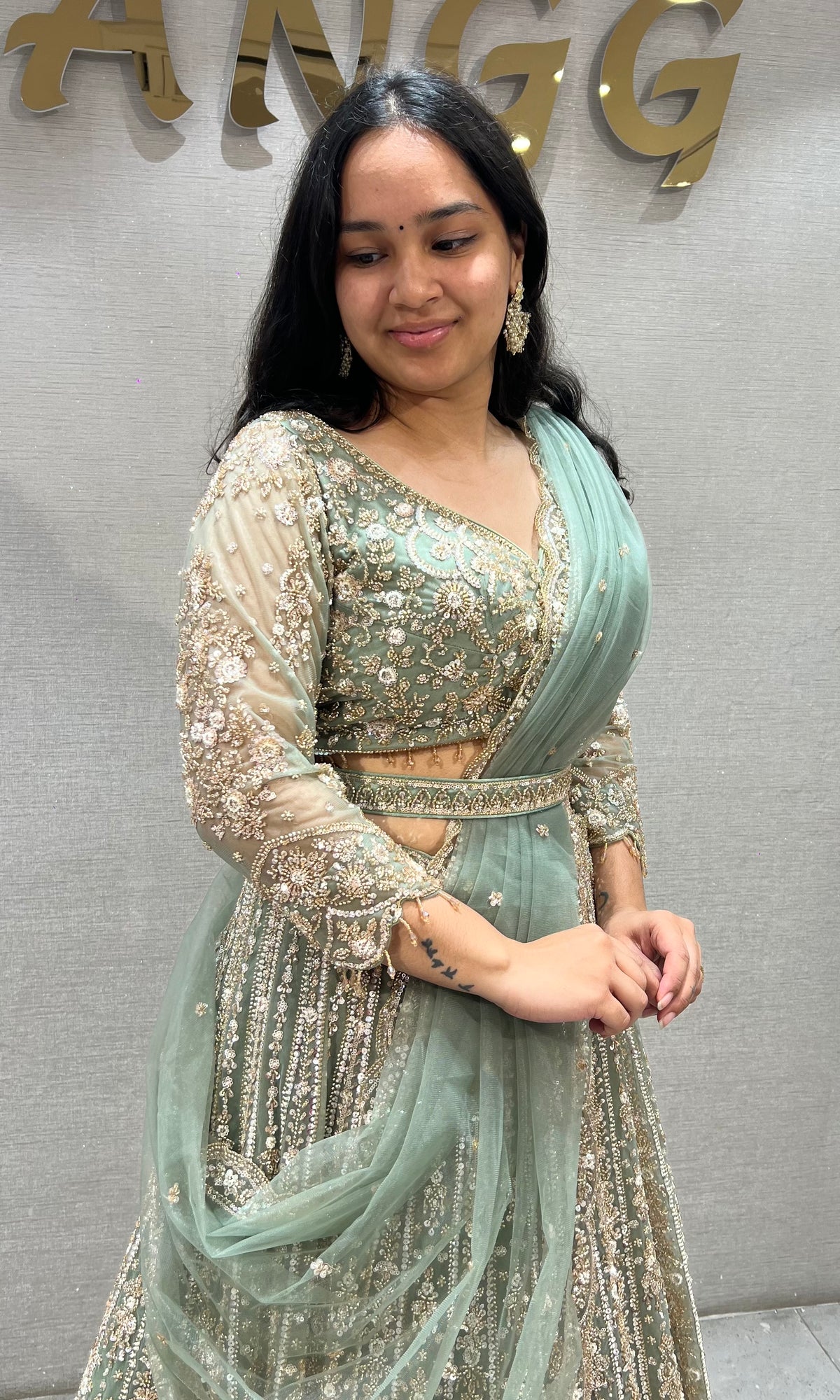 Pastel Green Elegance Embroidered Lehenga Set