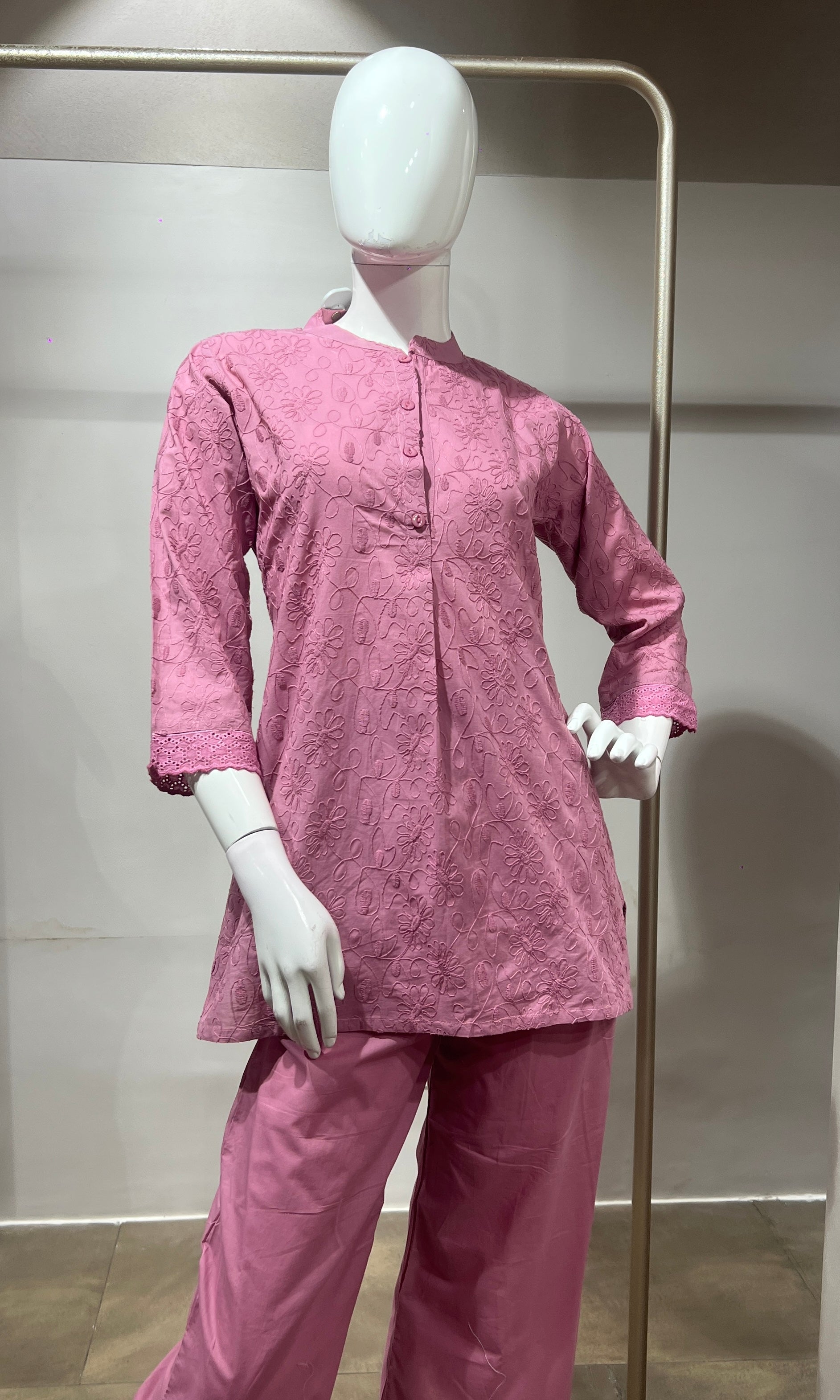Light wine Cotton Ethnic Co-ord Set