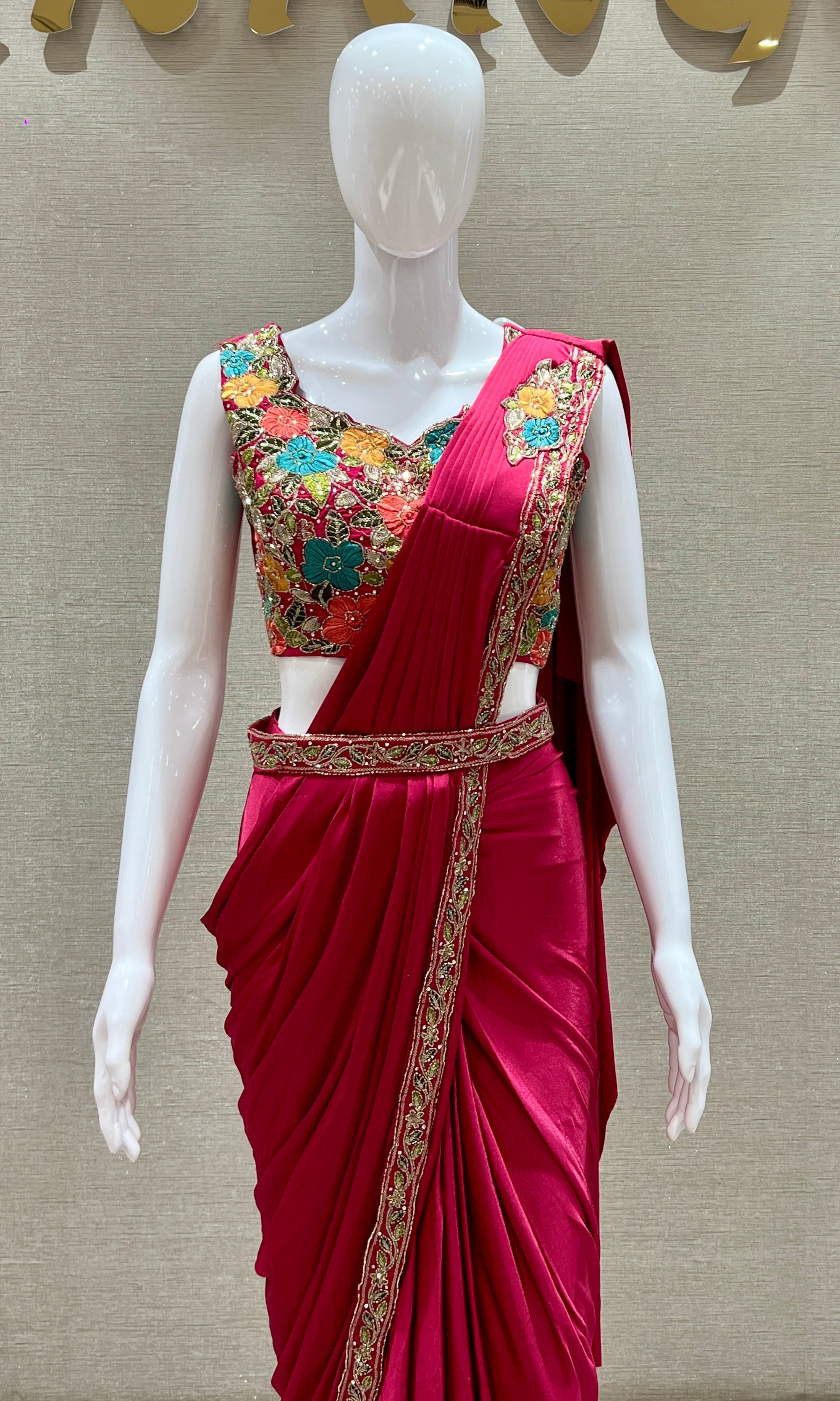 Pink one minute saree