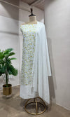 Green Floral Chikankari Dress Material