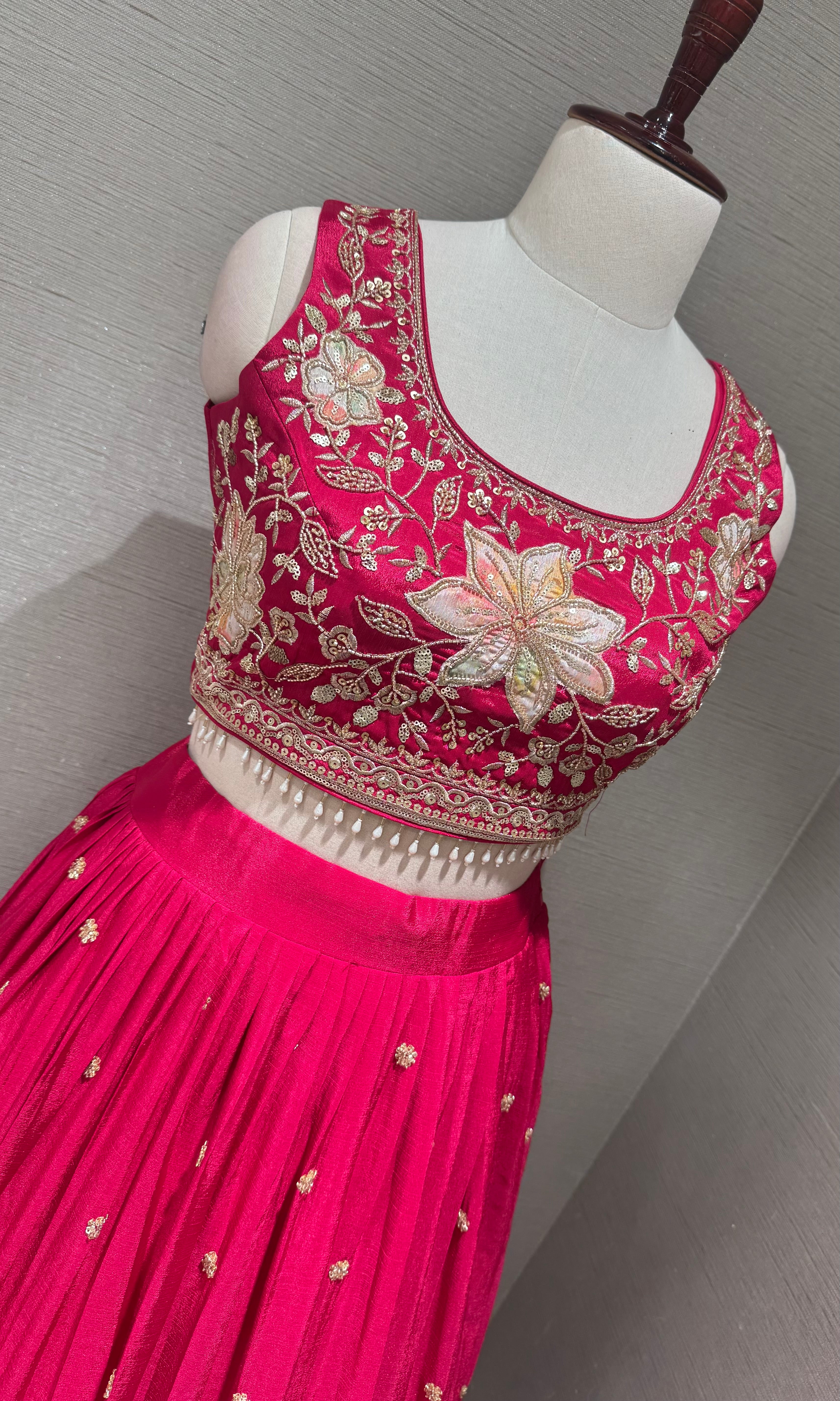 Rani tissue silk Floral Embroidered Lehenga Set
