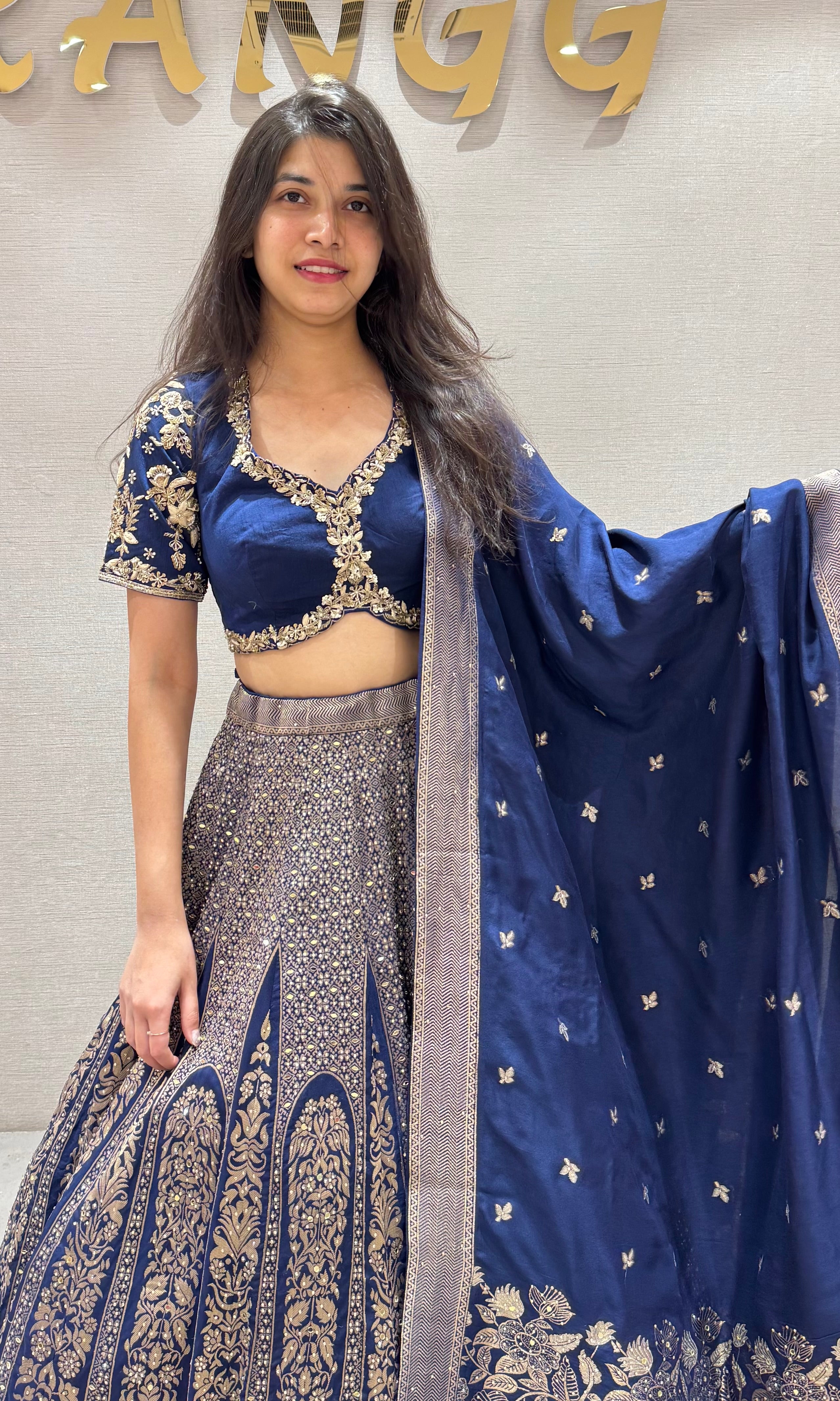 Navy blue GOLDEN ETHNIC LEHENGA