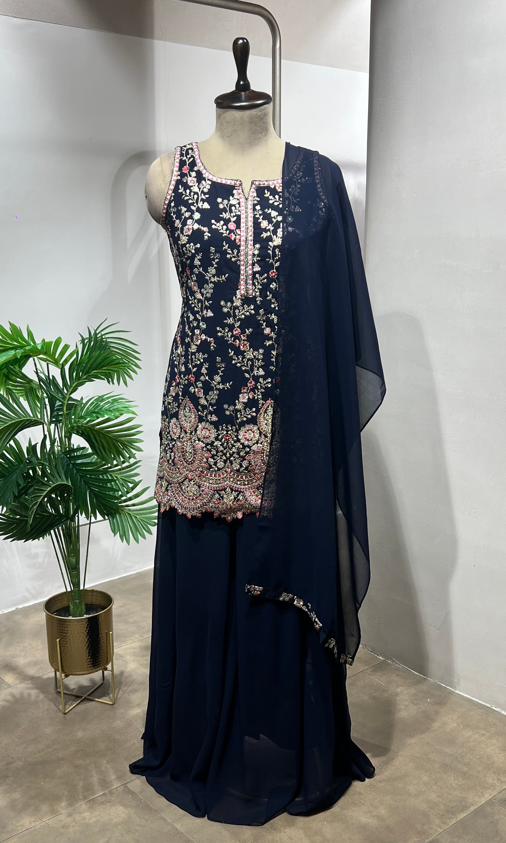 Black Faux Georgette Embroidery Sharara Suit
