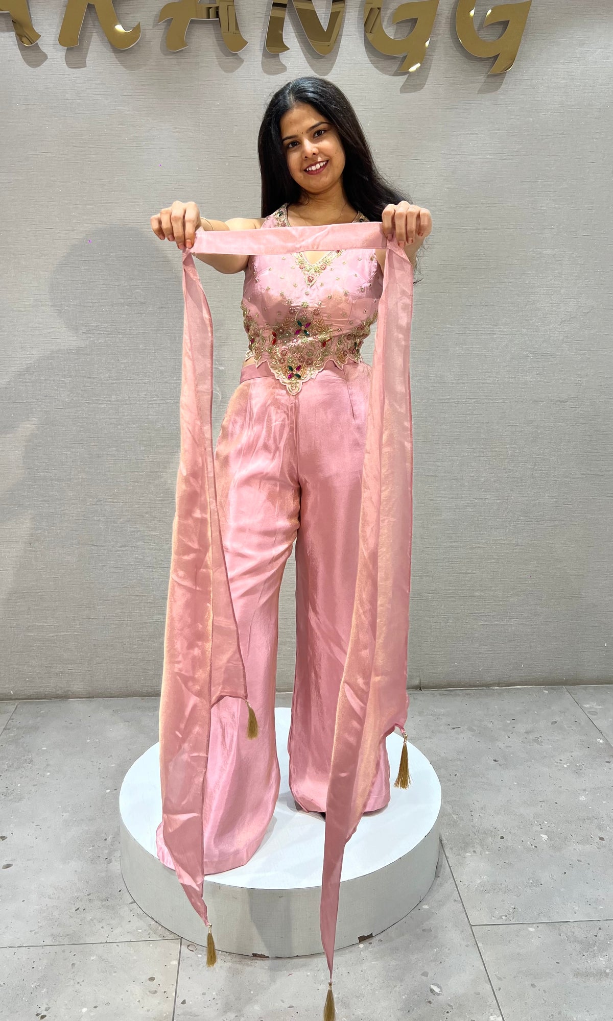 Blush pink Shimmer Halter Crop top Palazzo