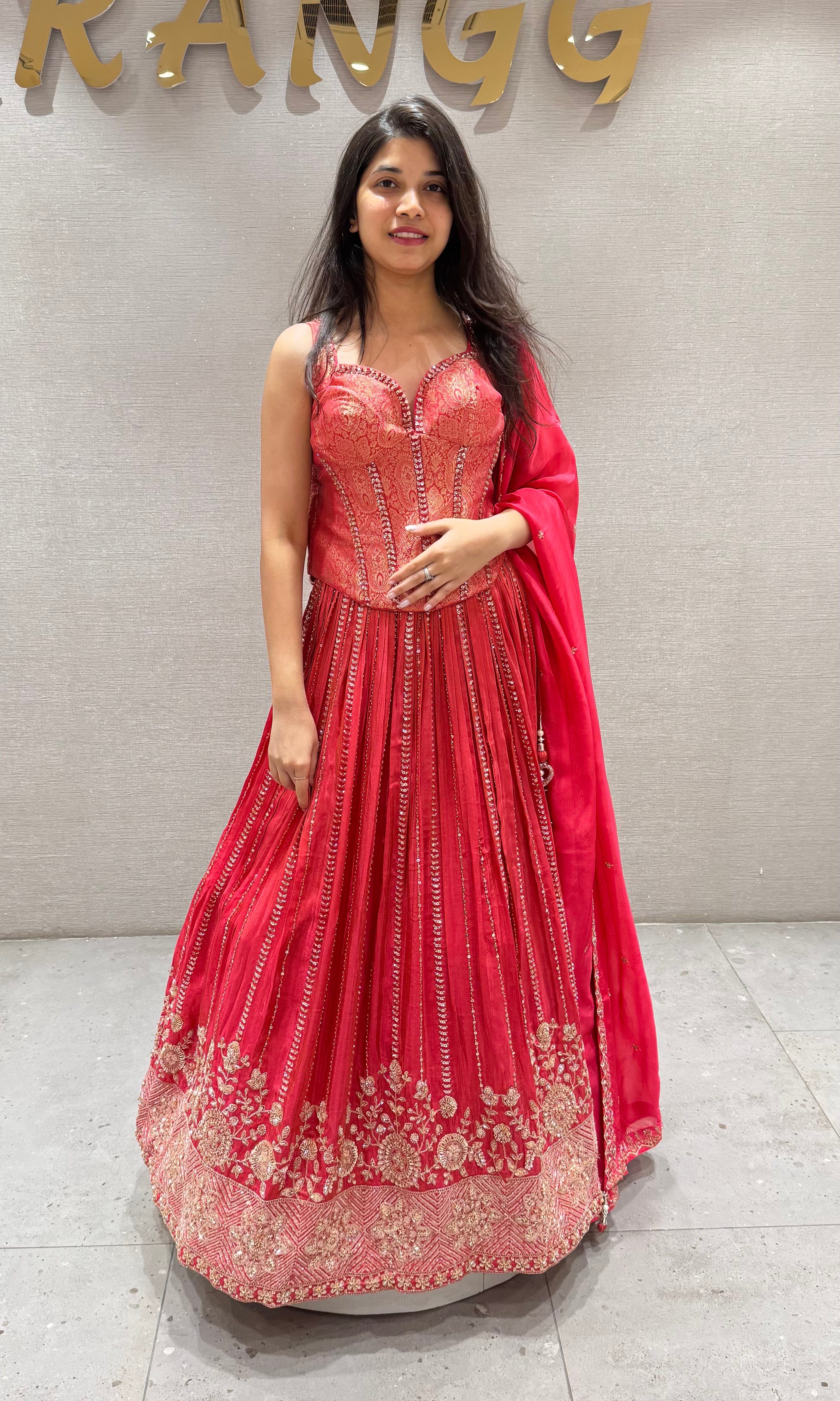 Rani pink EMBELLISHED LEHENGA WITH CORSET BLOUSE