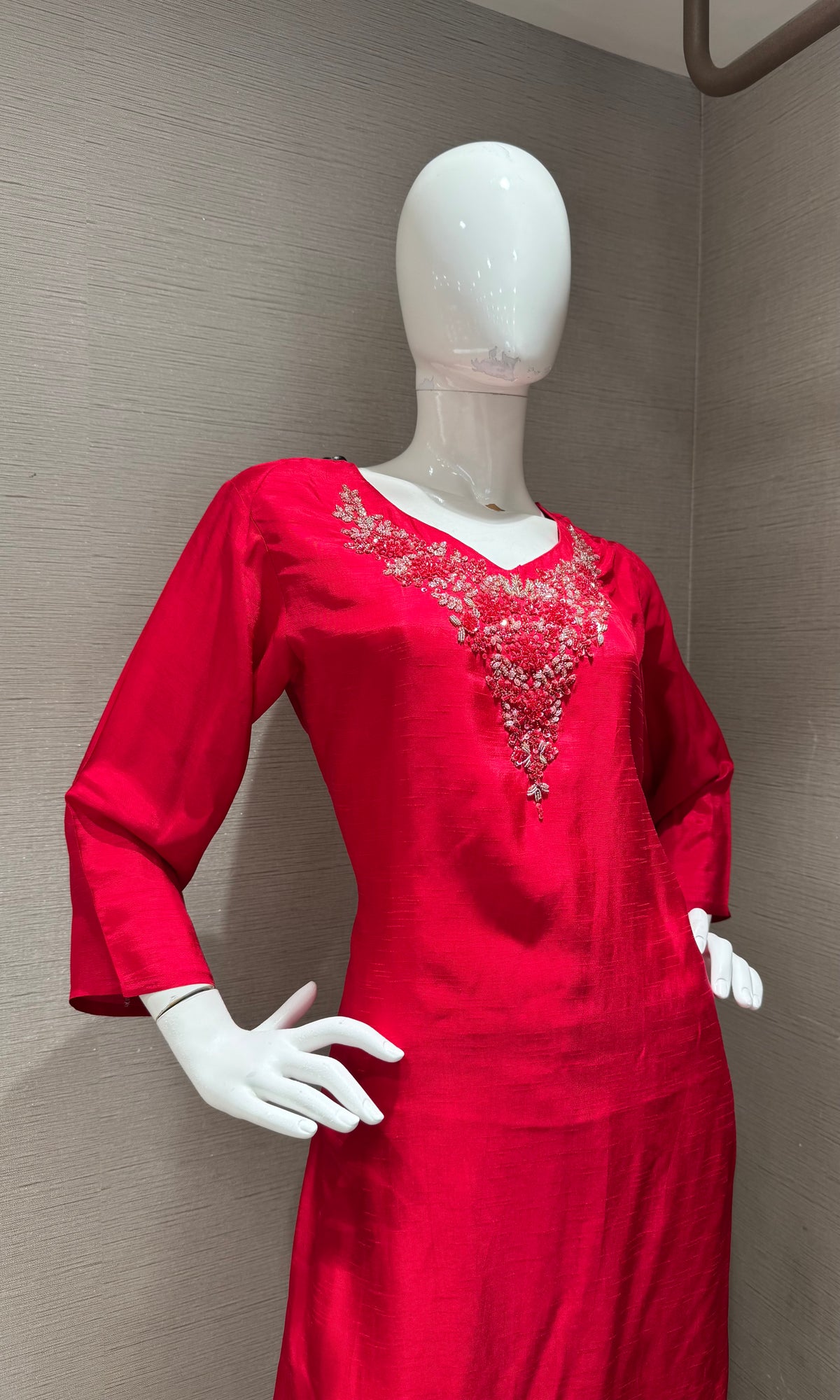 Red Mul Chanderi Kurta Set with Striped Dupatta