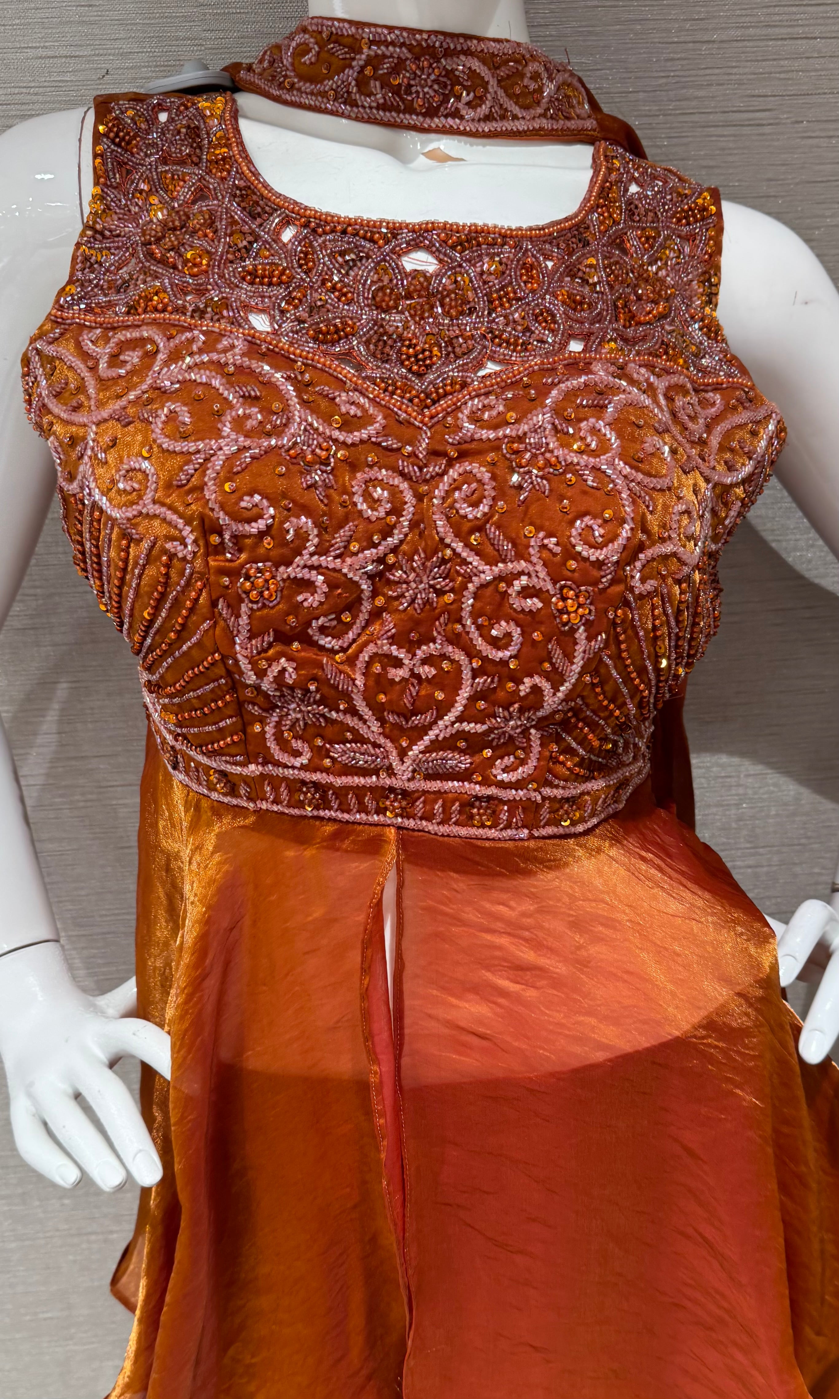 Rust Orange Embroidered Peplum Palazzo Set