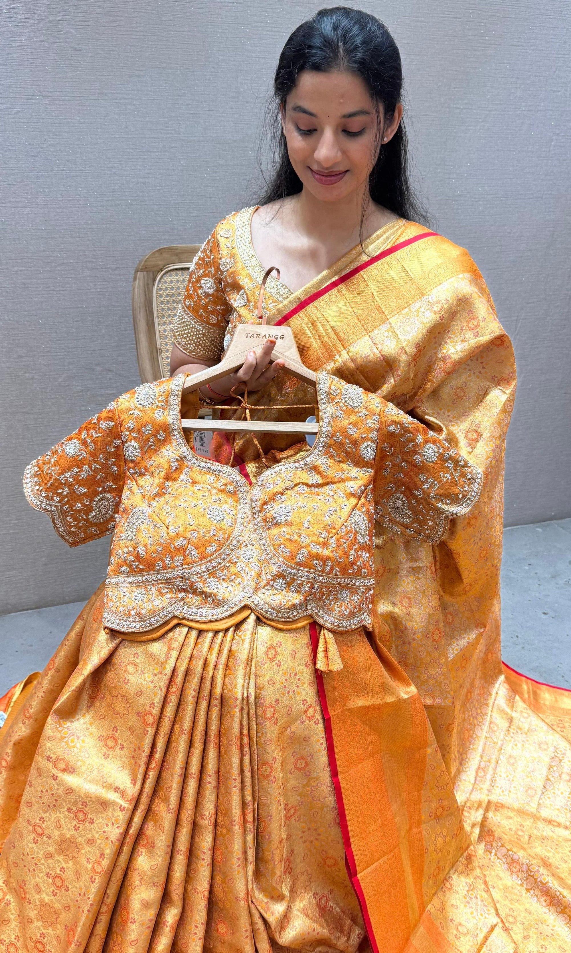 Orange saree with ready blouse