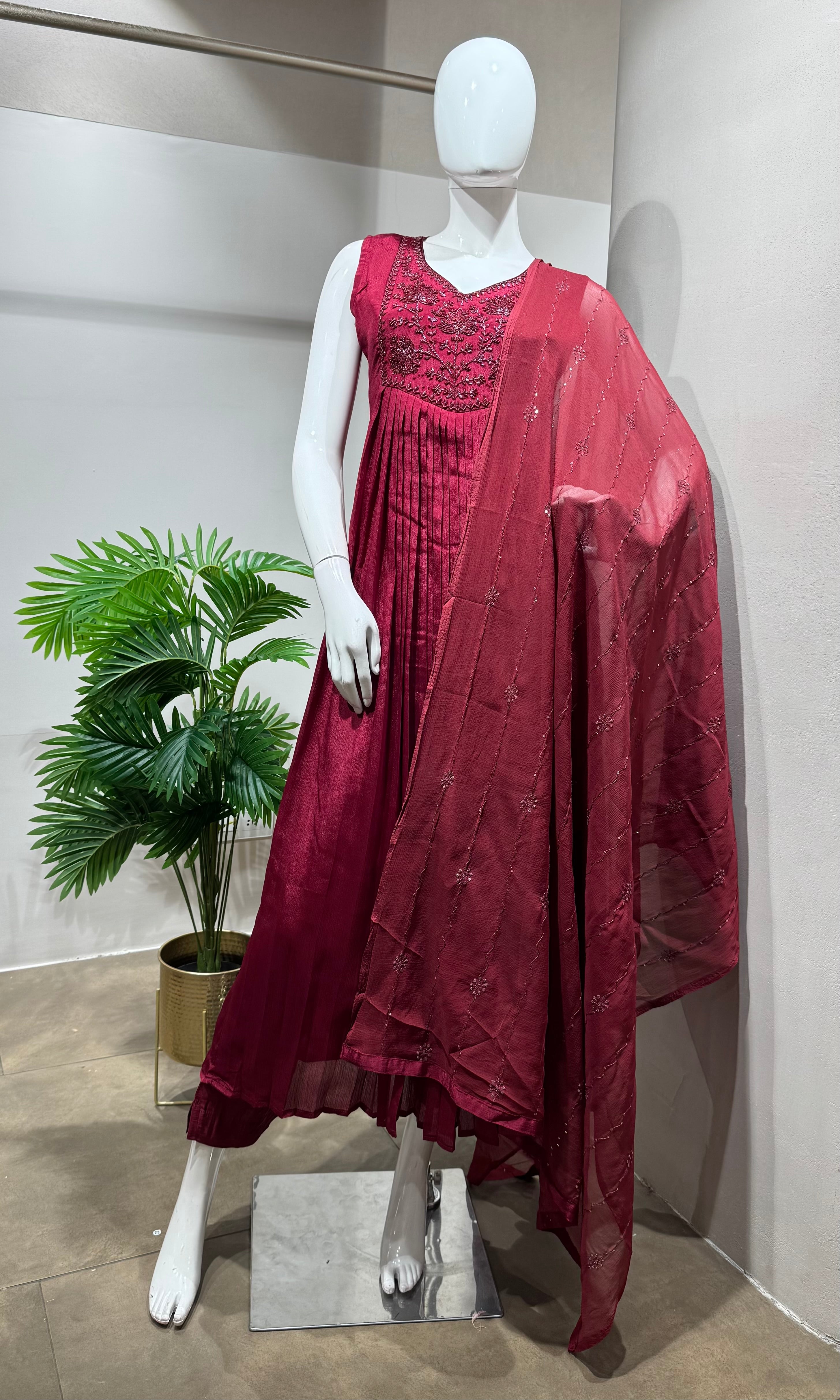 MAROON floral ethnic kurta set