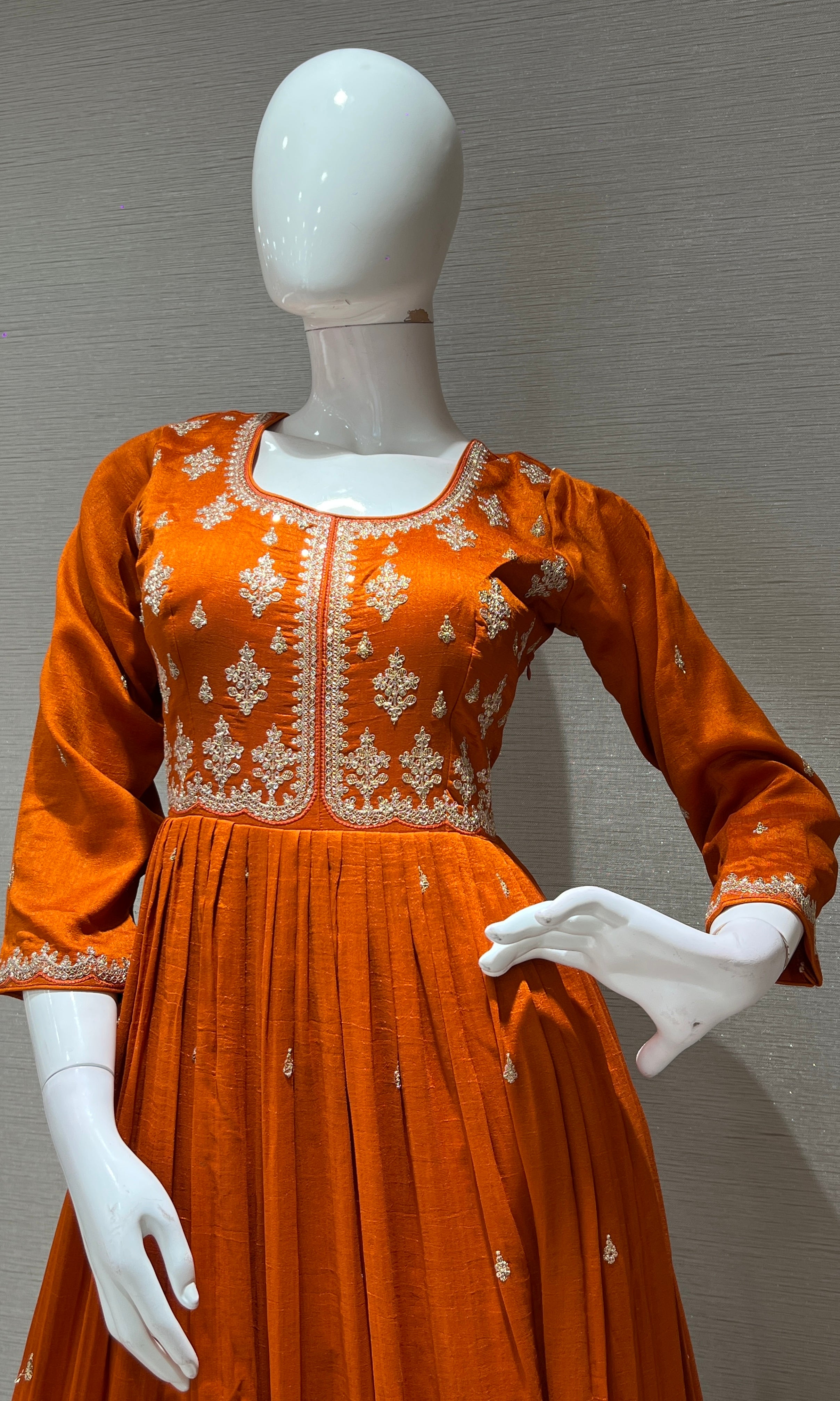 Rust EMBROIDERED LONG ANARKALI DRESS