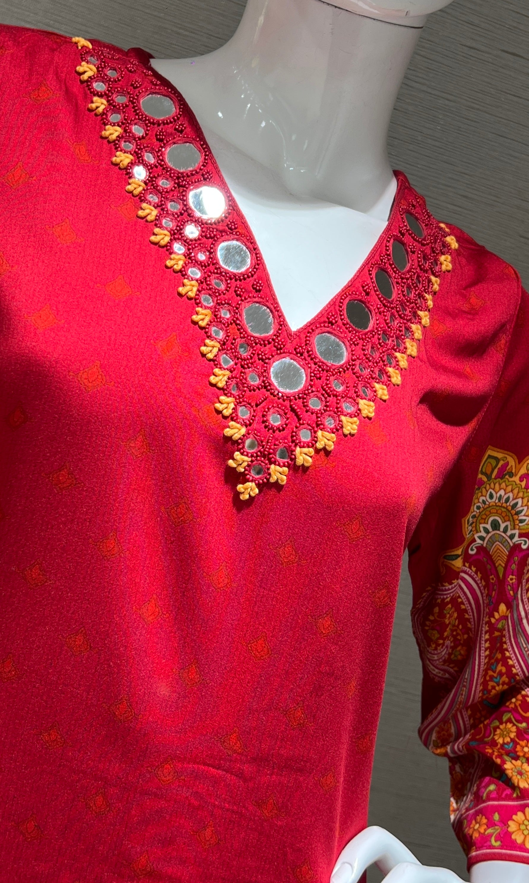 Red Ethnic Print Kurta Pant Cord Set