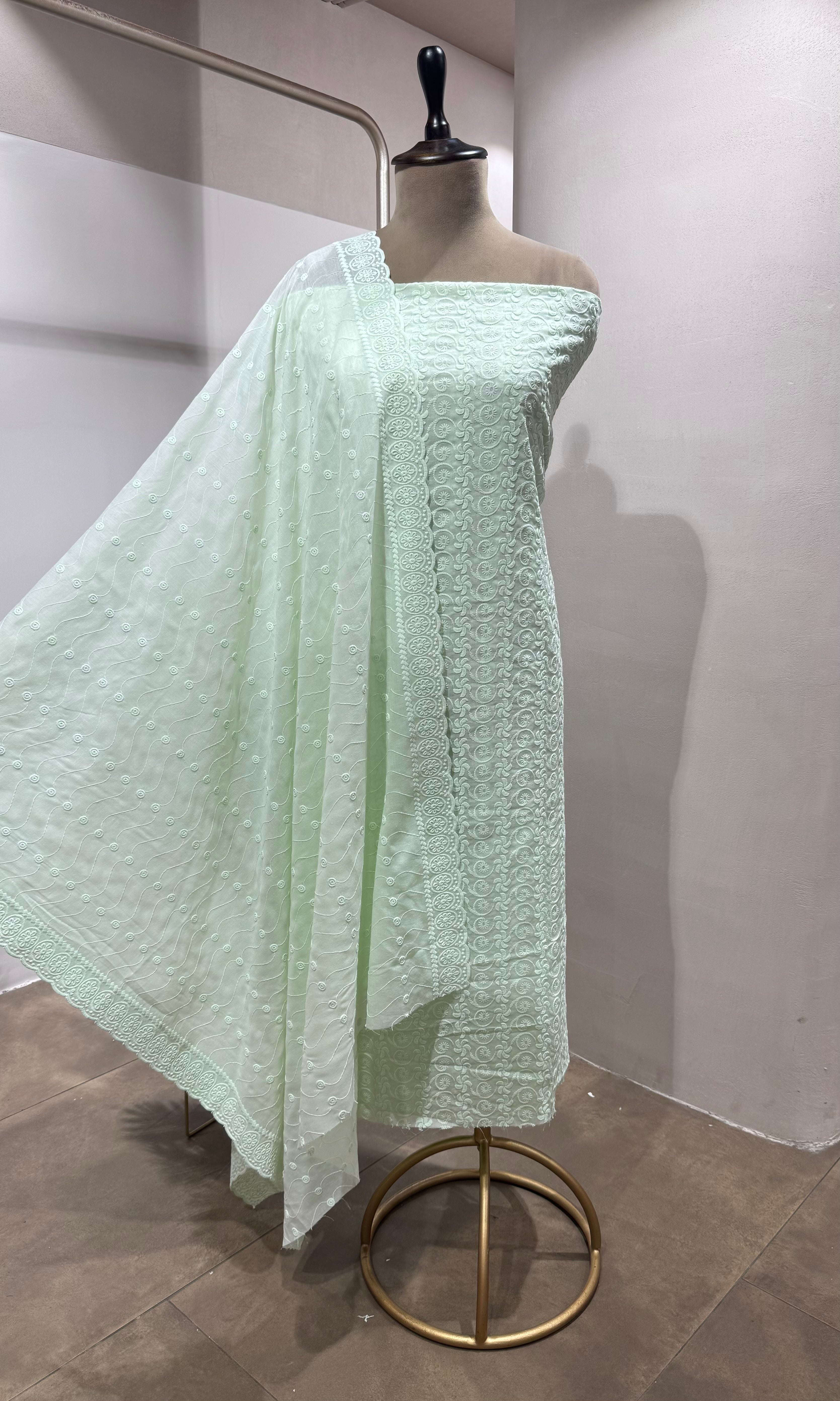 GREEN CHIKANKARI DRESS MATERIAL