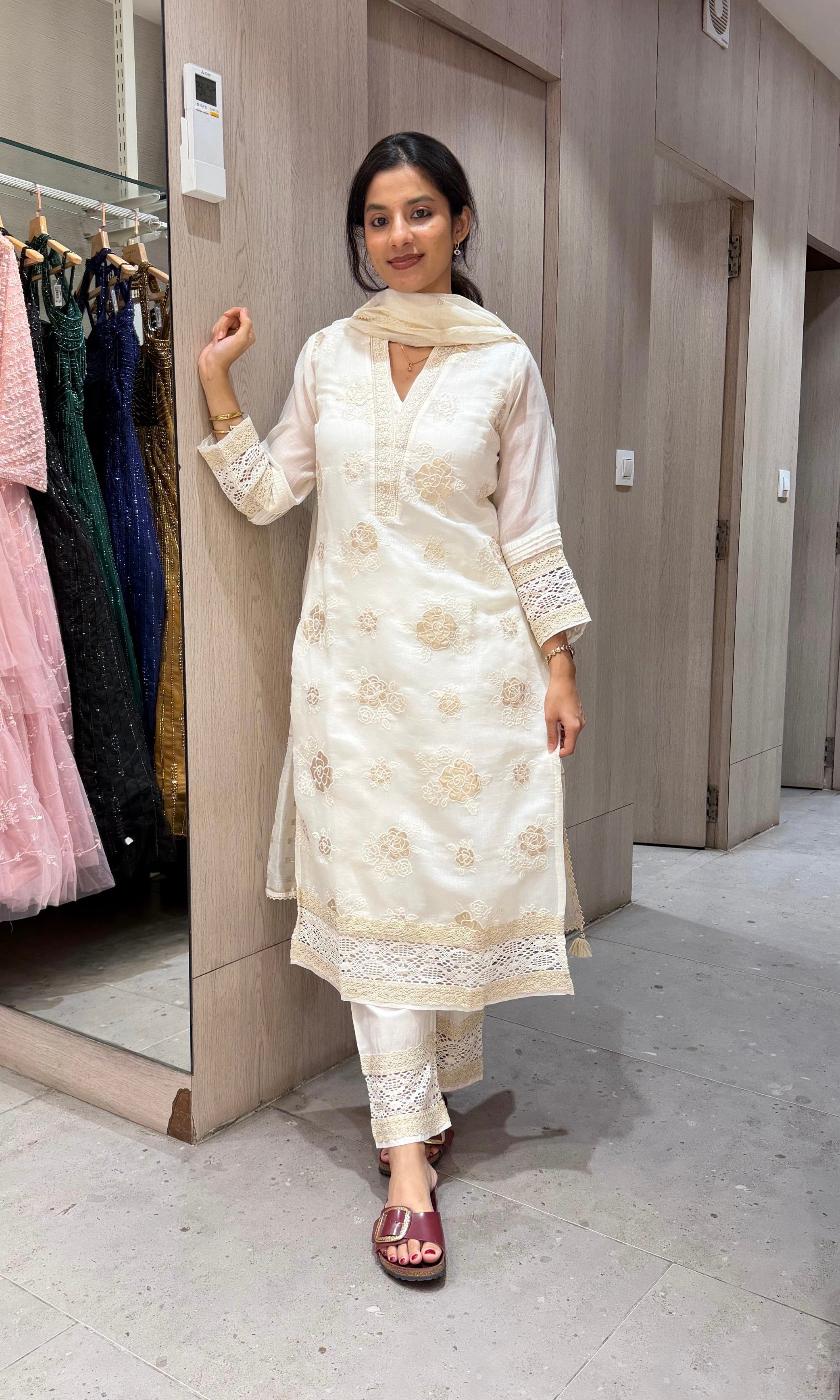 White Cotton Salwar kurta set with Dupatta