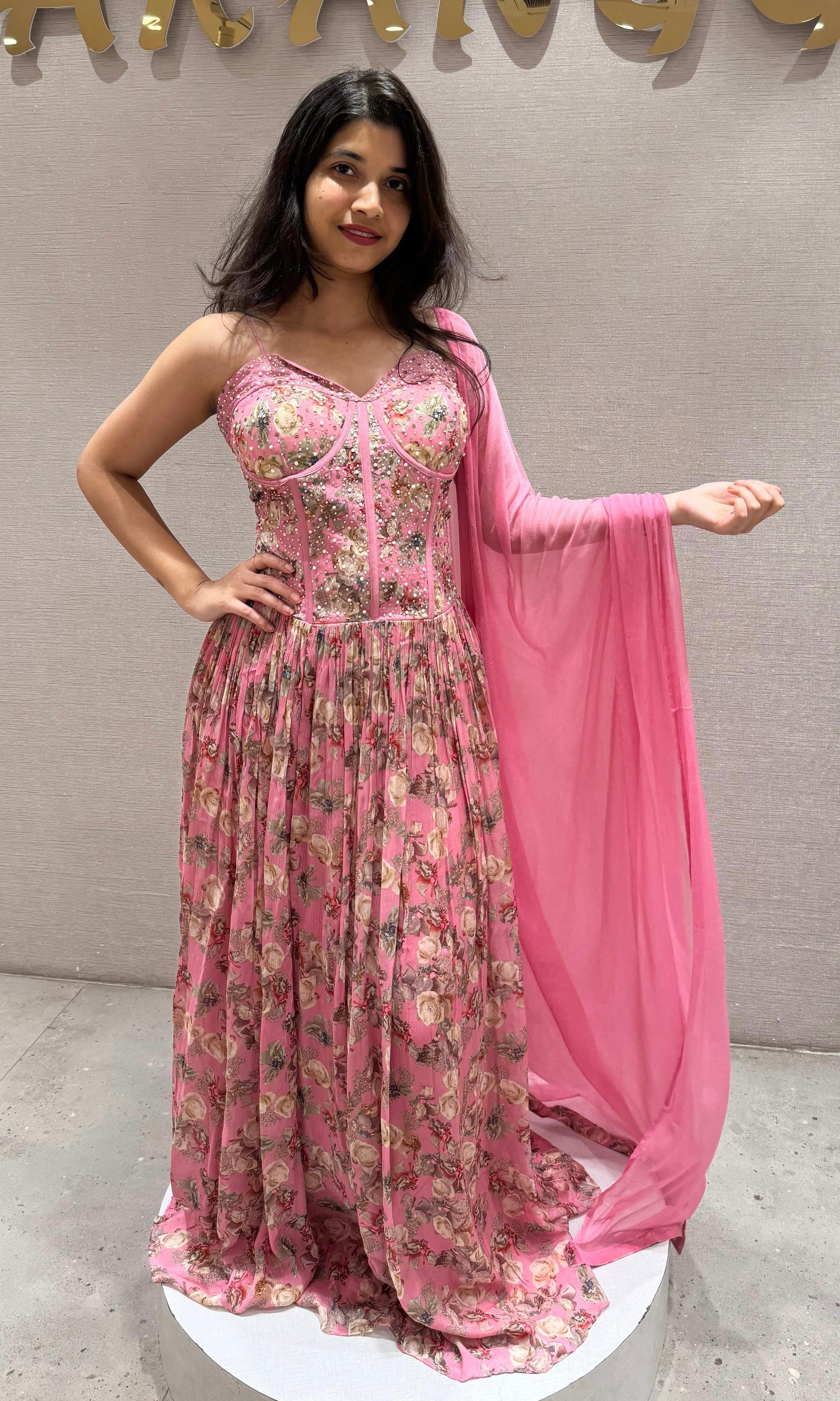 Baby pink long dress