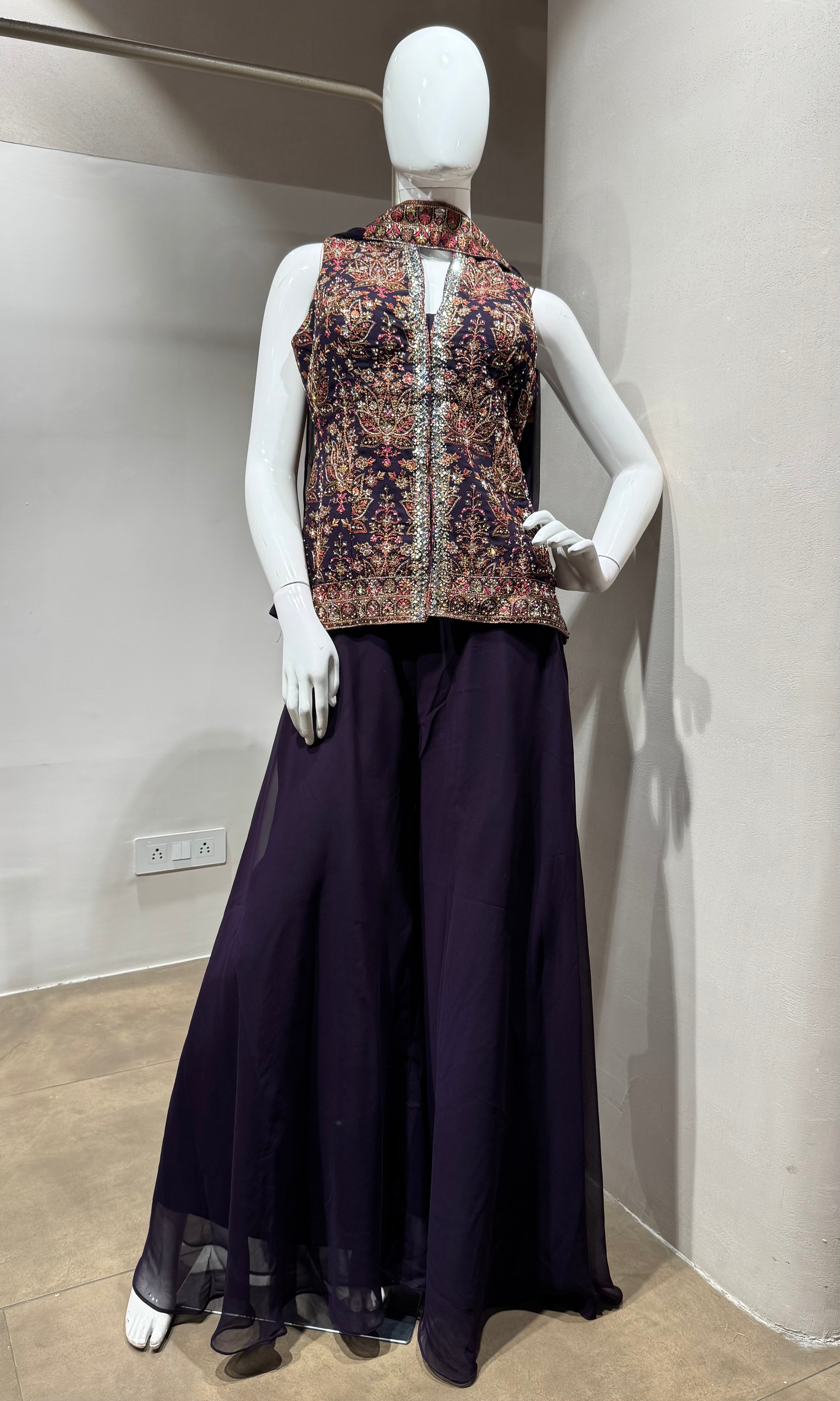 WINE embroidered georgette palazzo set