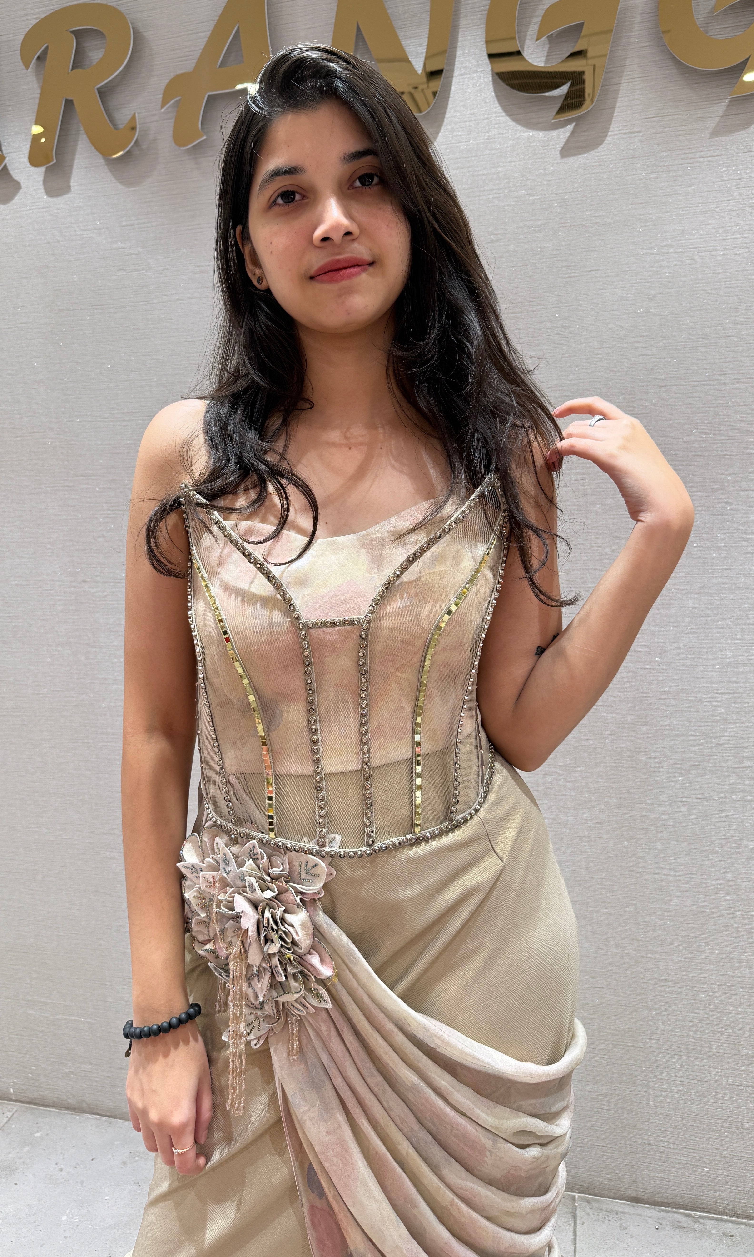 Fawn Gold Corset Draped Gown