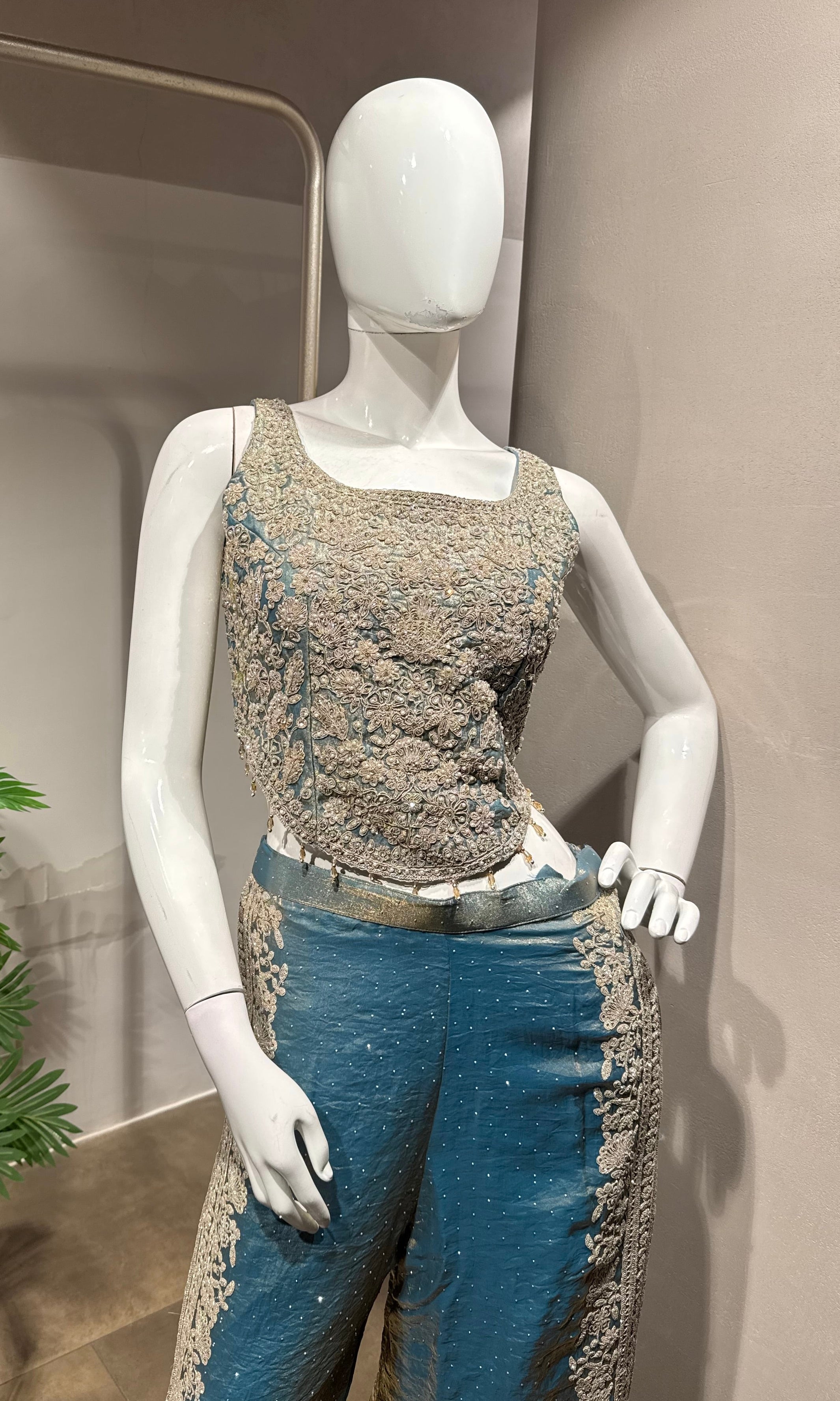 Blue golden Embroidered palazzo Set
