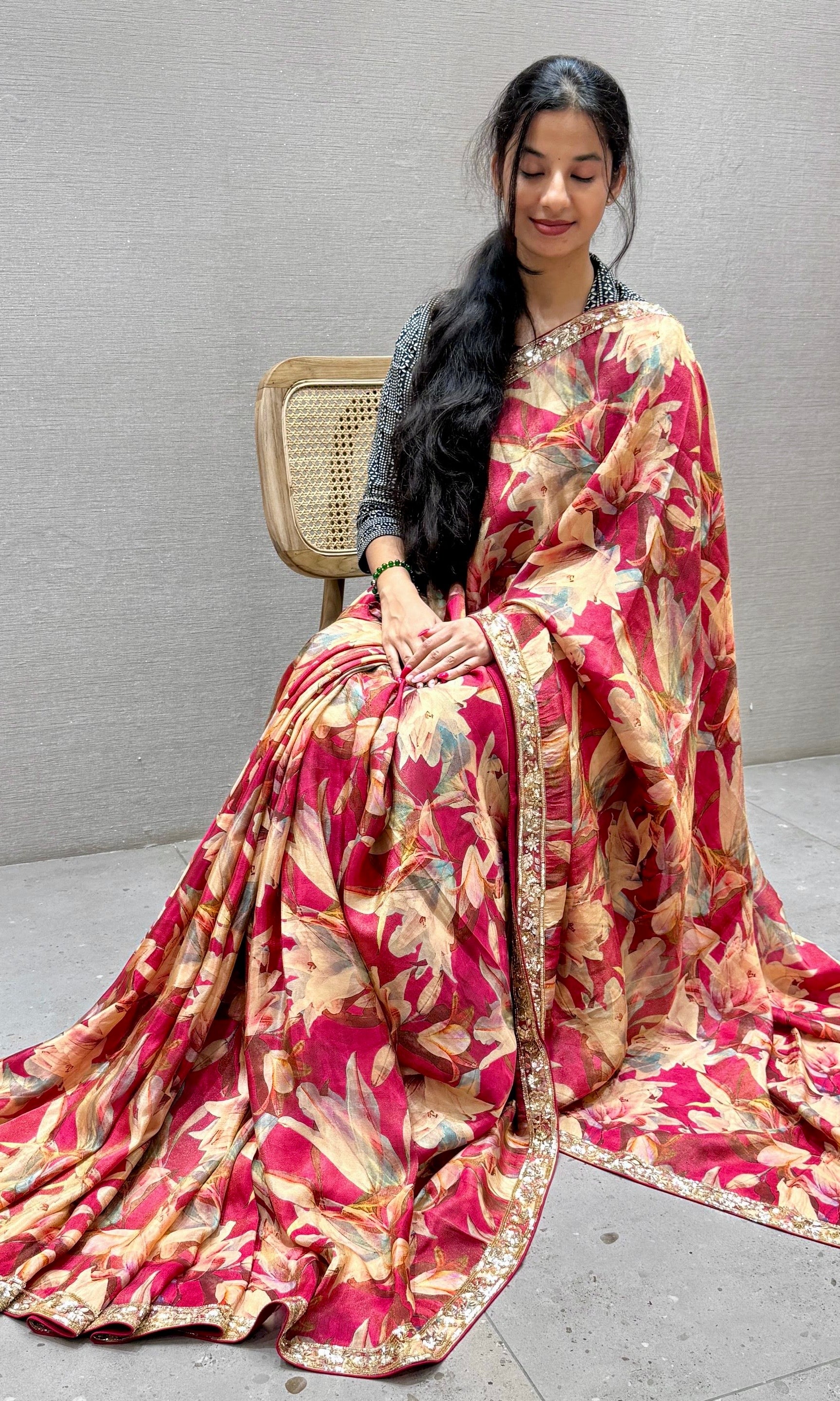 Red saree with ready blouse