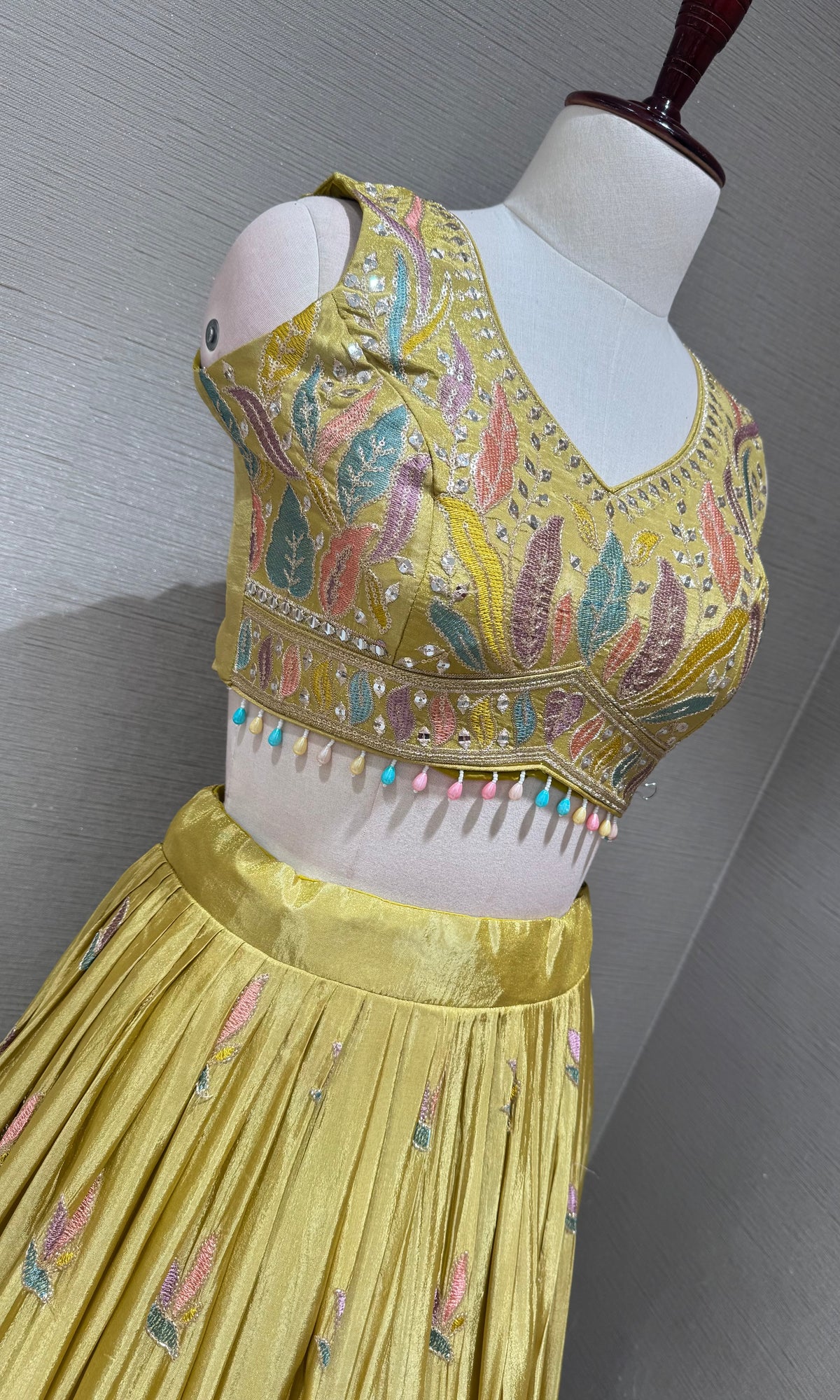 Mustard yellow Tissue silk Floral Print Lehenga Set