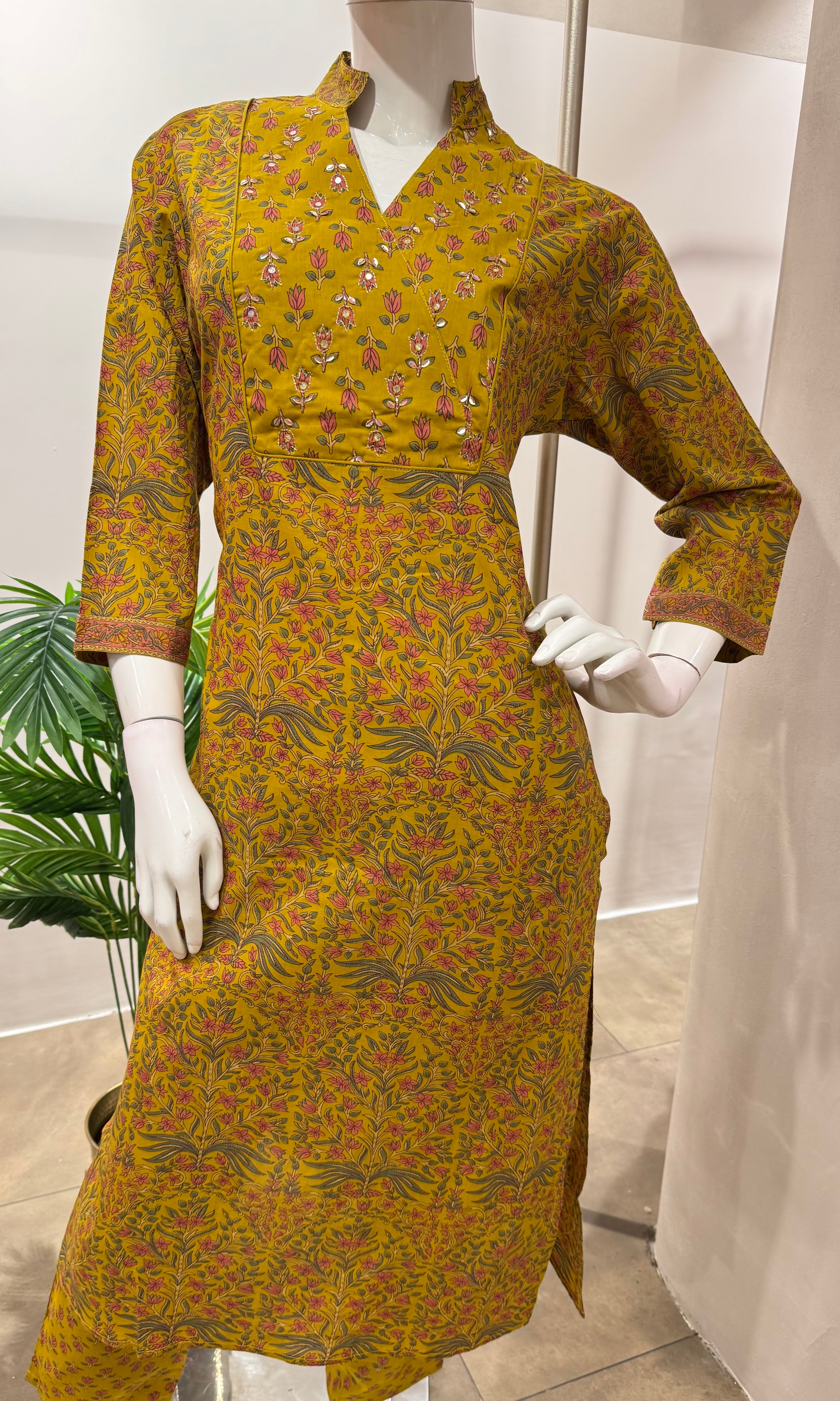 MUSTARD ETHNIC PRINTED KURTA SET