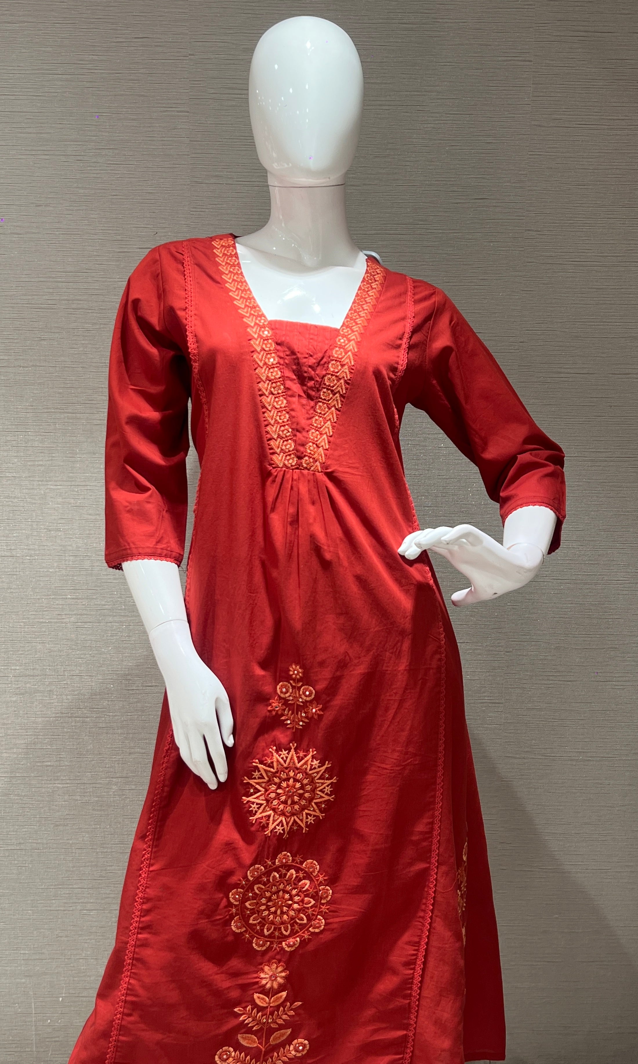 Rust EMBROIDERED kurta set WITH DUPATTA