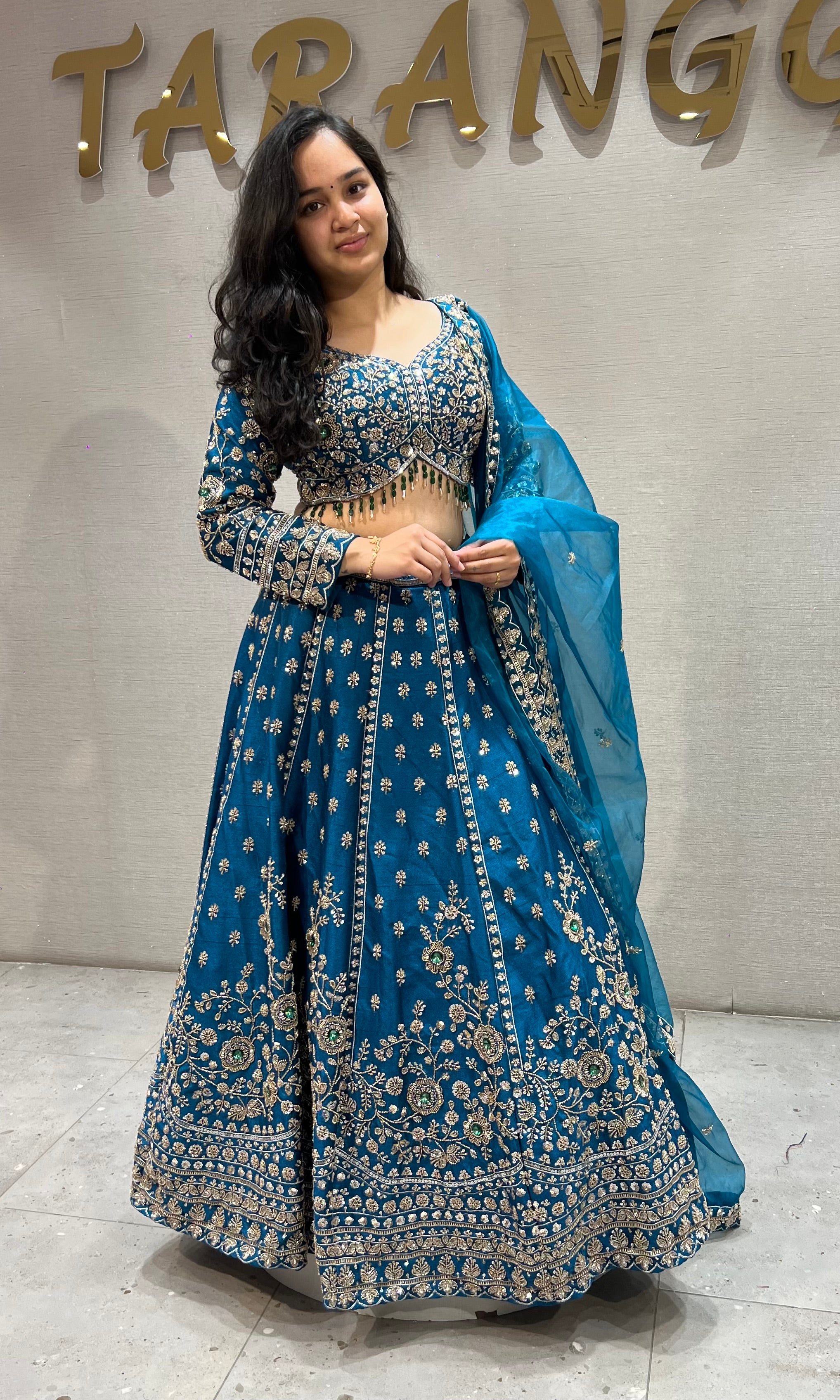Blue Embroidered Lehenga Choli Set with Net Dupatta