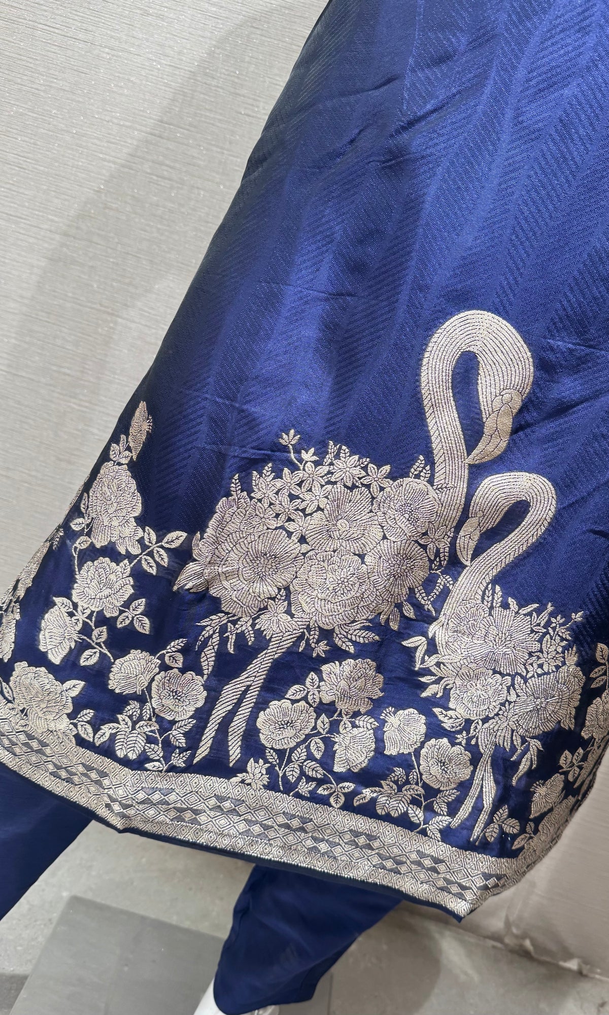 Navy blue Banarasi Brocade Silk Kurta Set with Dupatta