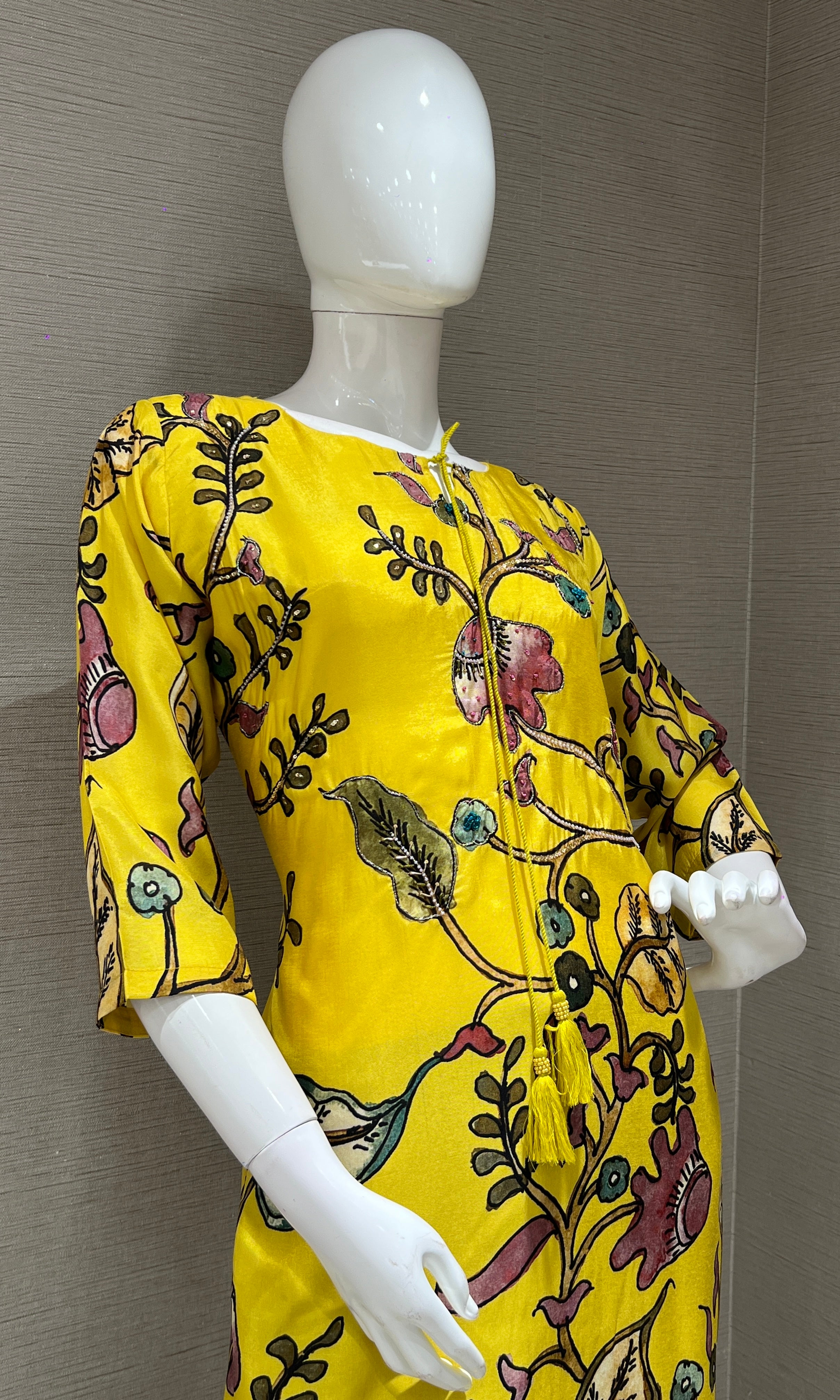 Yellow floral batik print kurti top