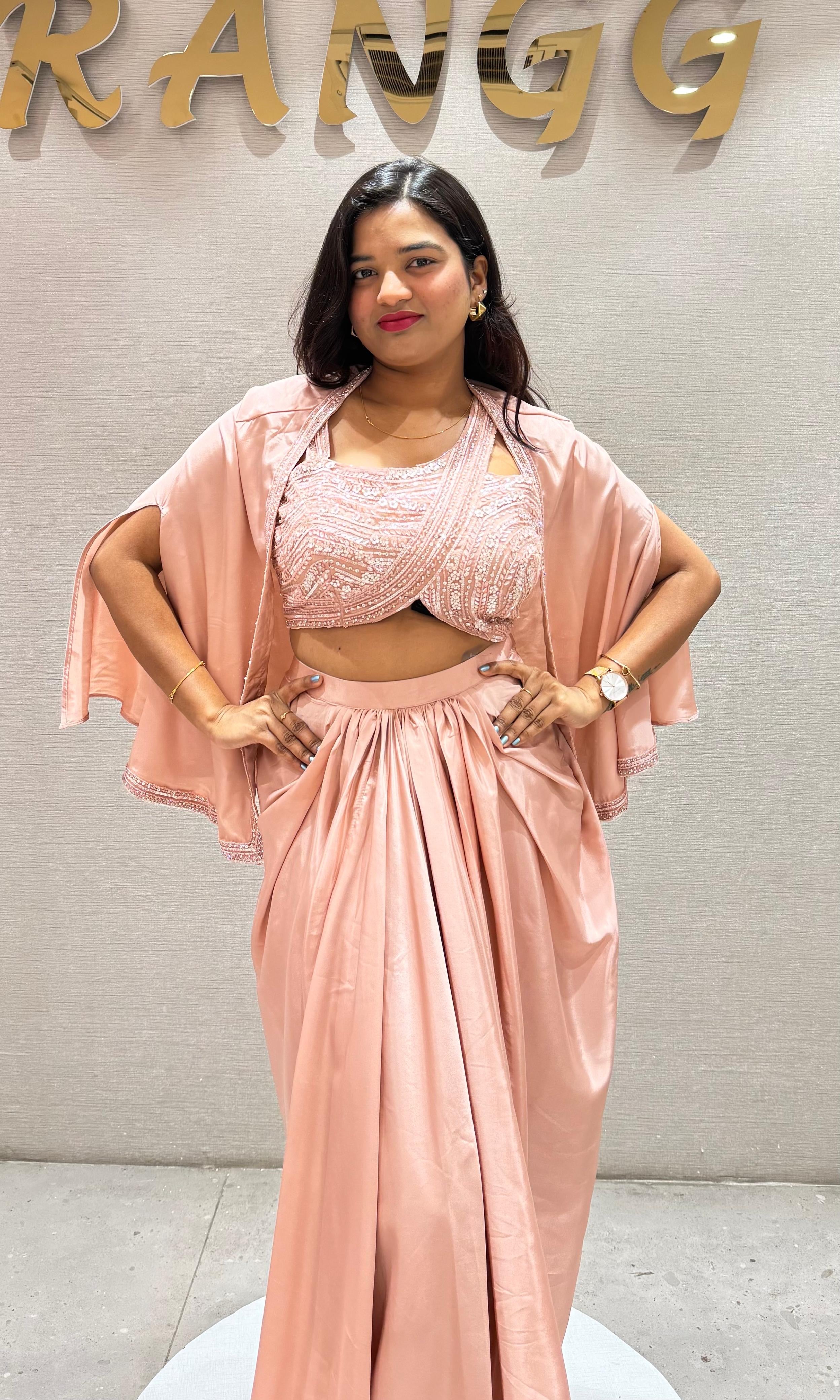 ONION PINK 3 PIECE INDO WESTERN DRESS