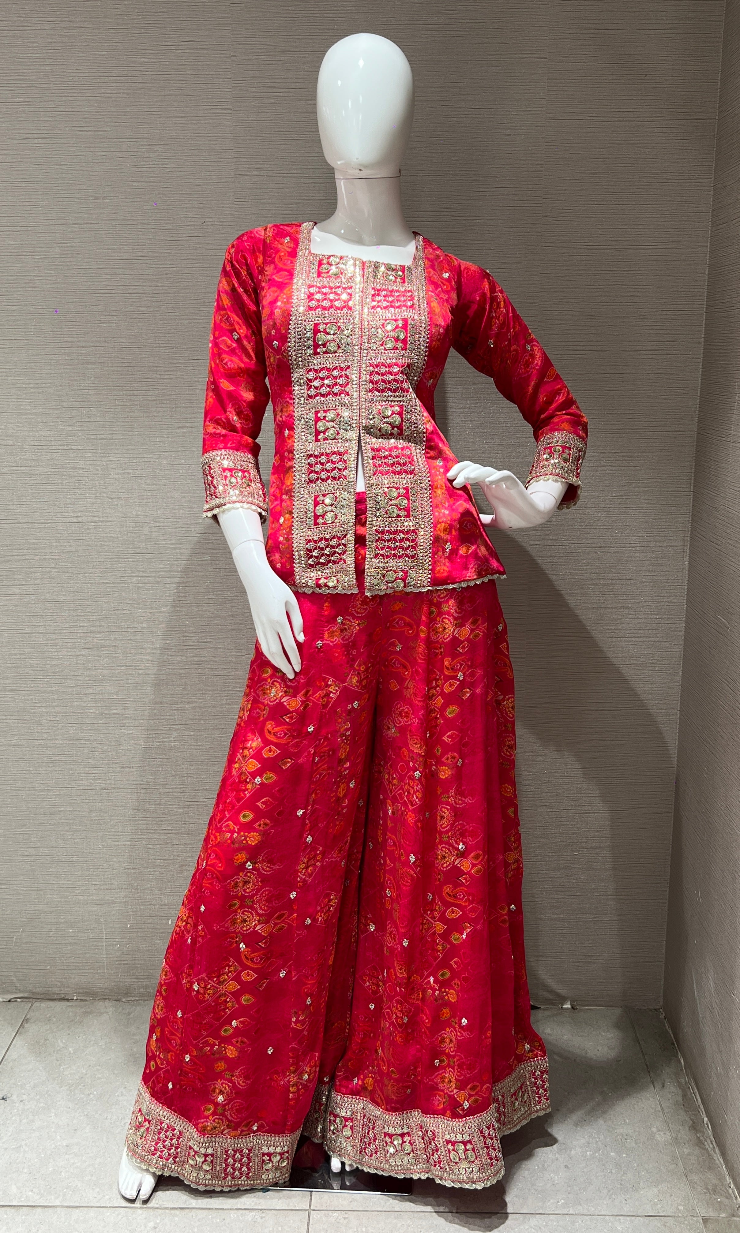 Rani Pink Embroidered Sharara Set