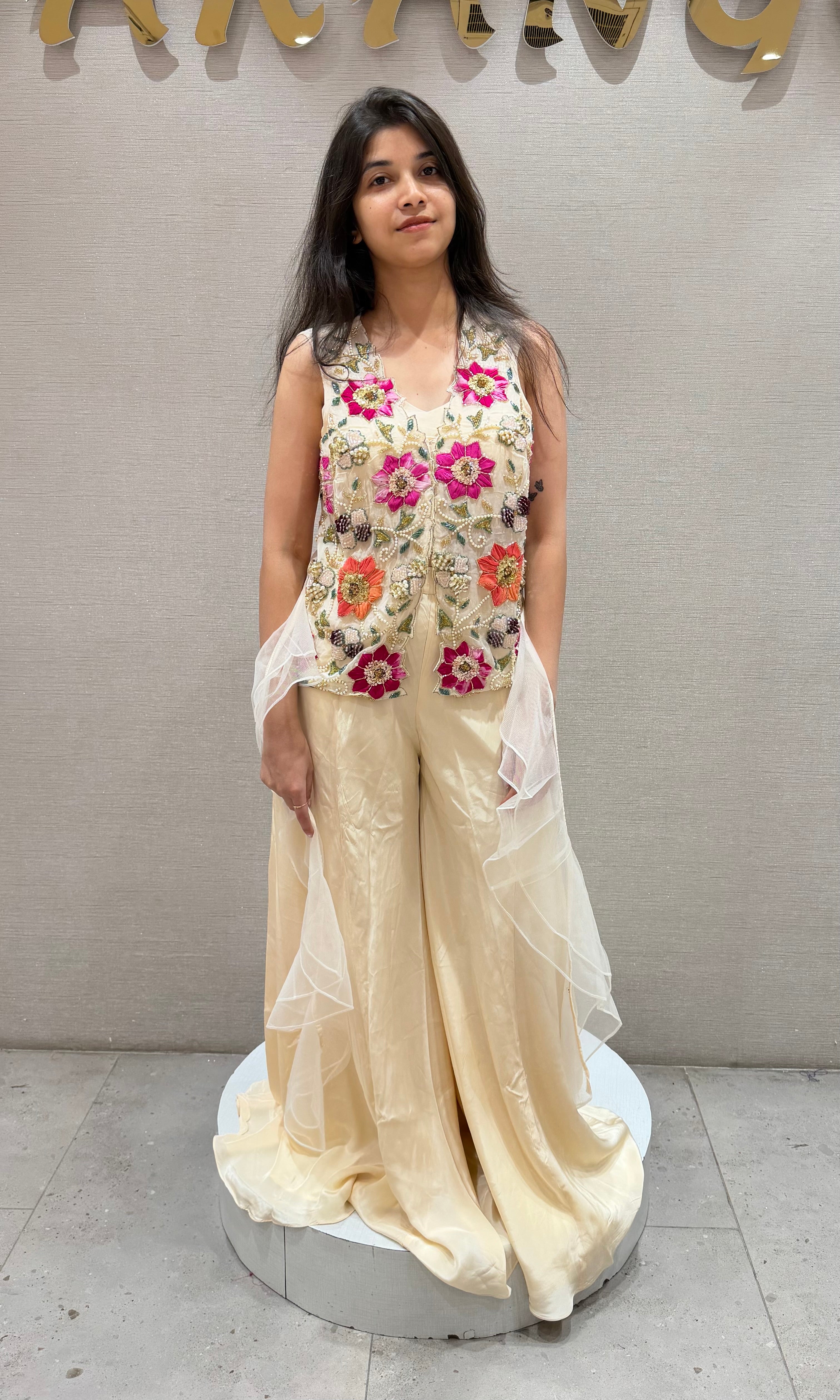 Ivory FLORAL EMBROIDERED PALAZZO SET